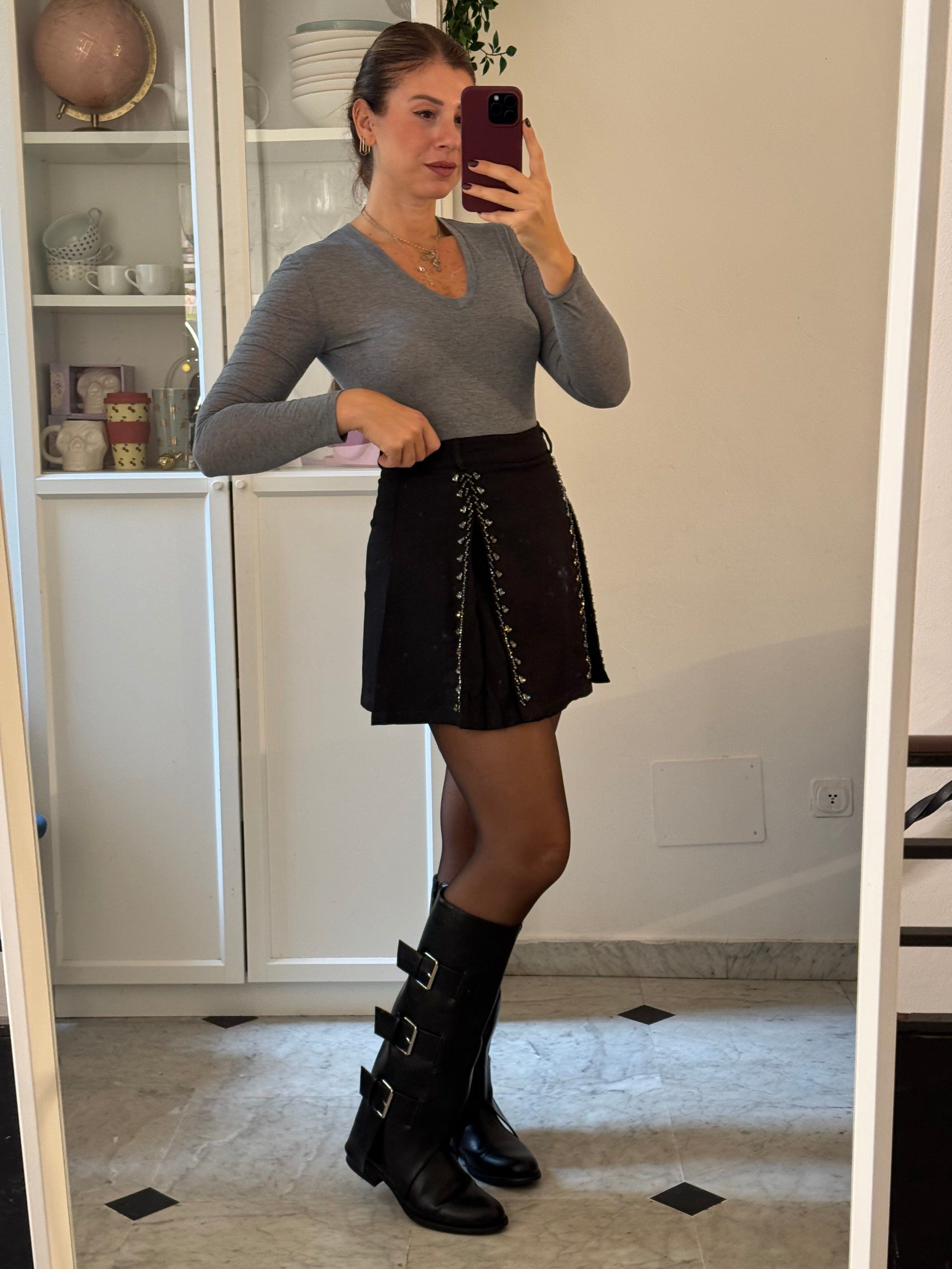 Pantagonna con strass e doppio spacco