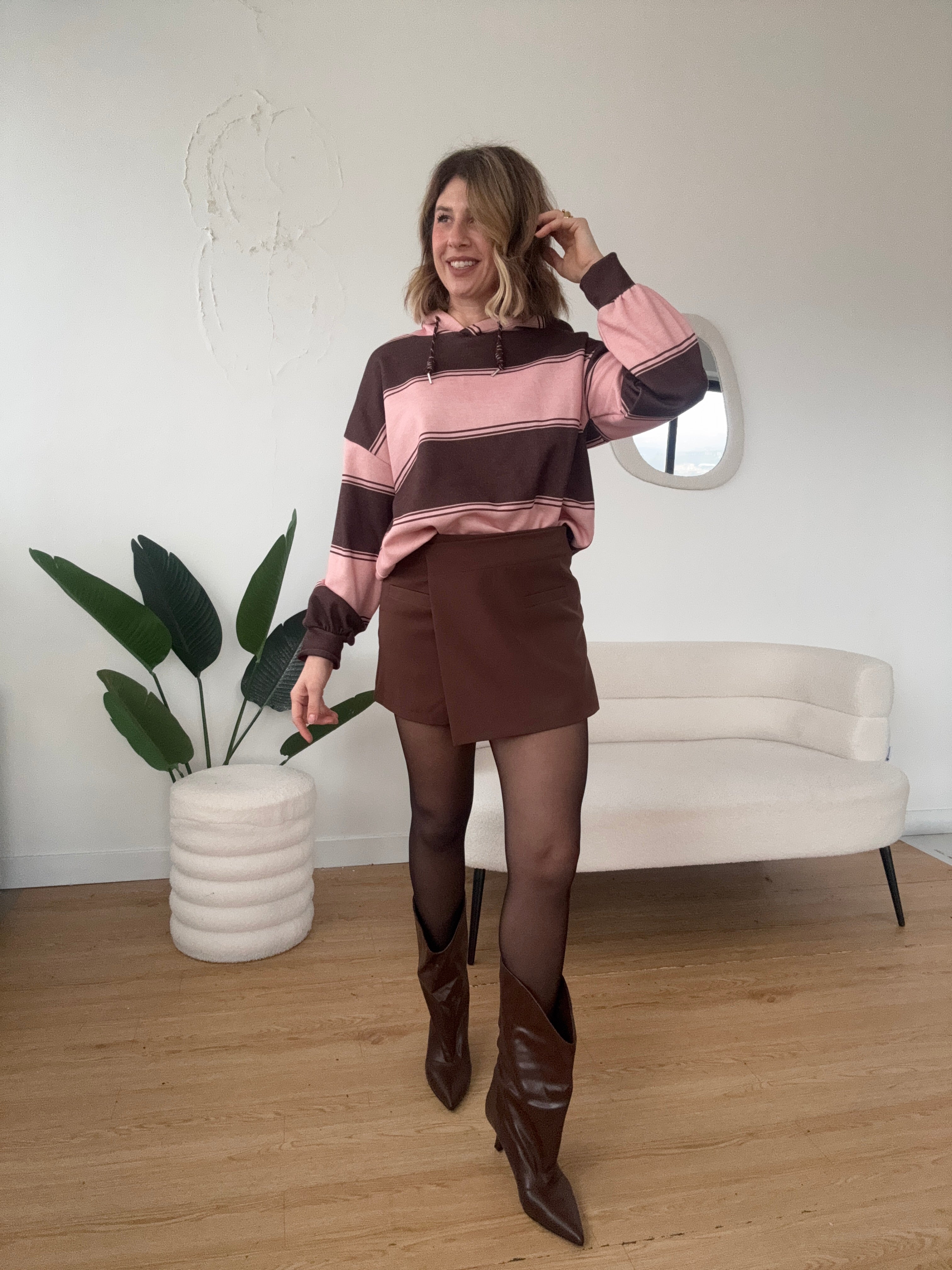 Felpa a righe con cappuccio