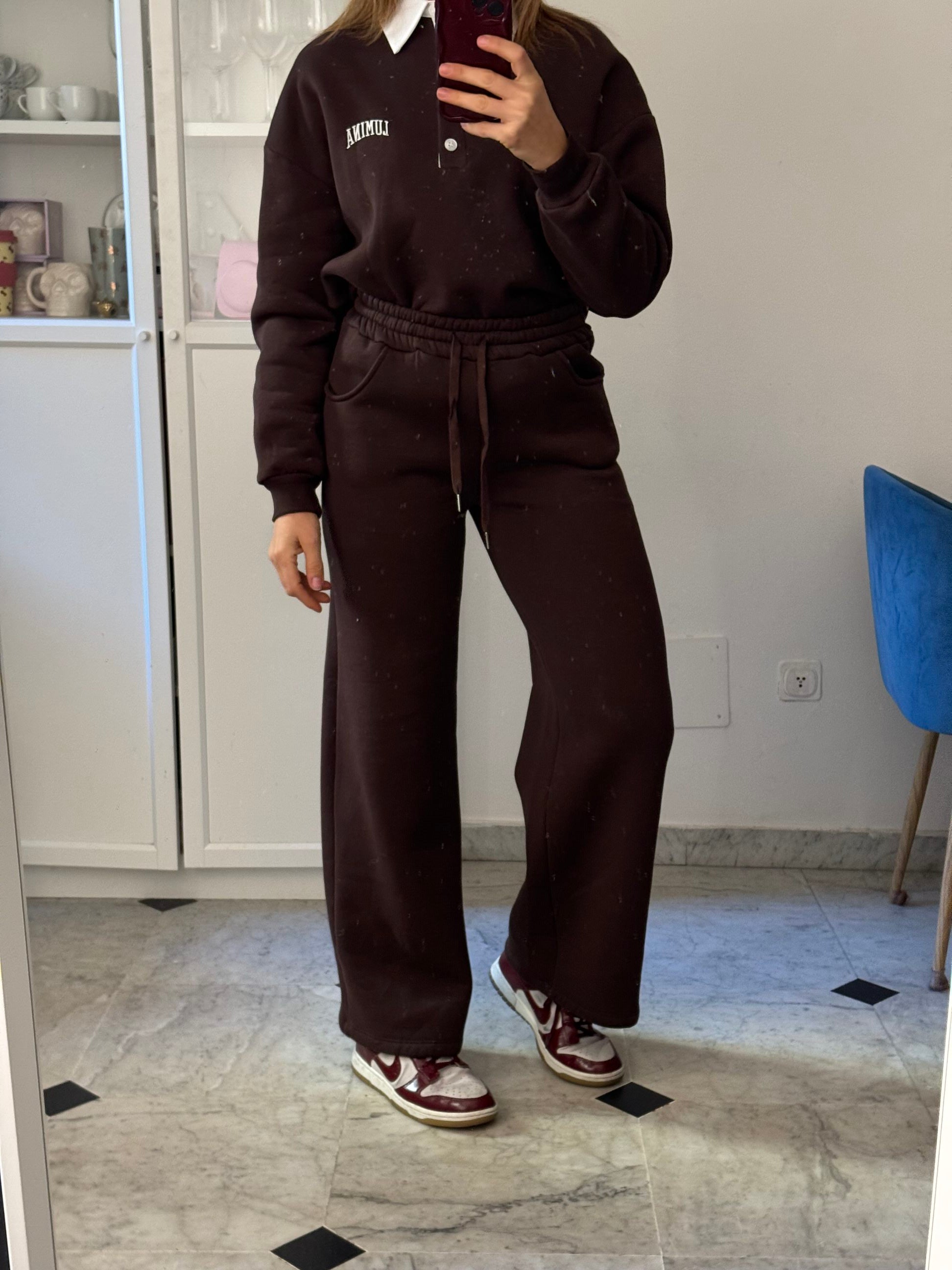 Pantaloni jogger lumina a palazzo felpati