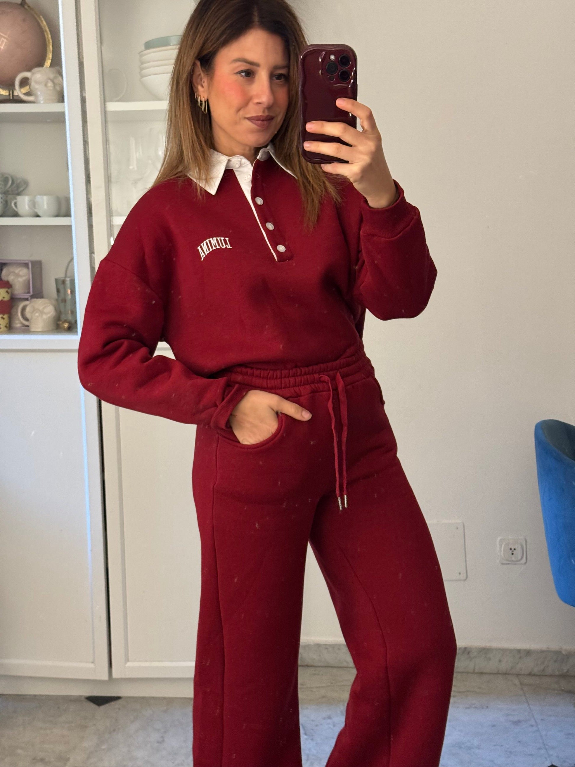 Pantaloni jogger lumina a palazzo felpati