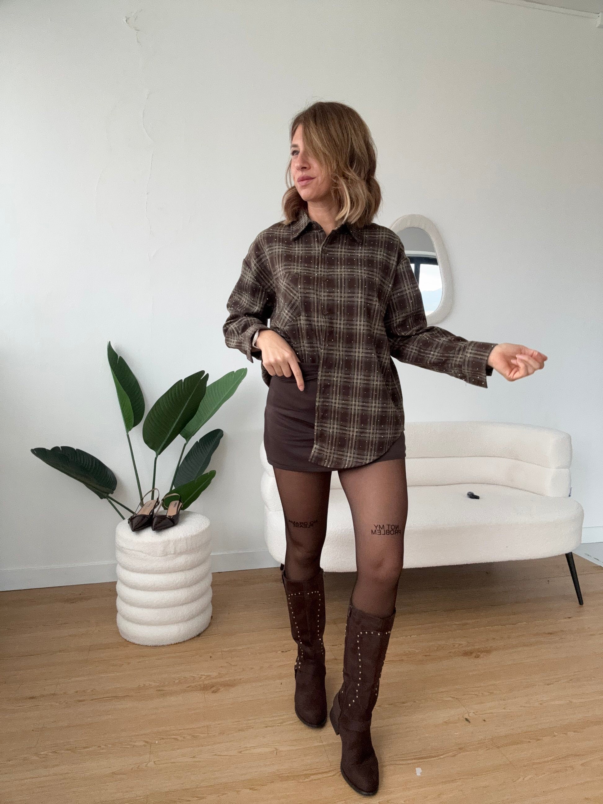 Camicia a quadri flanella con brillantini