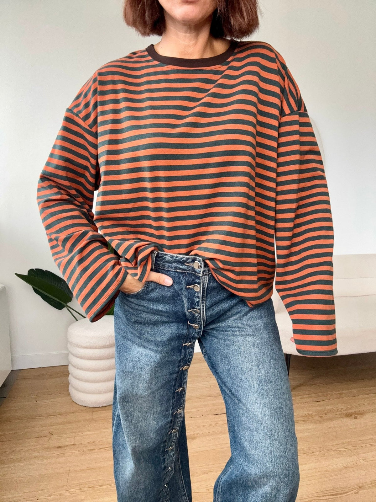T-shirt manica lunga a righe piccole - GGlam