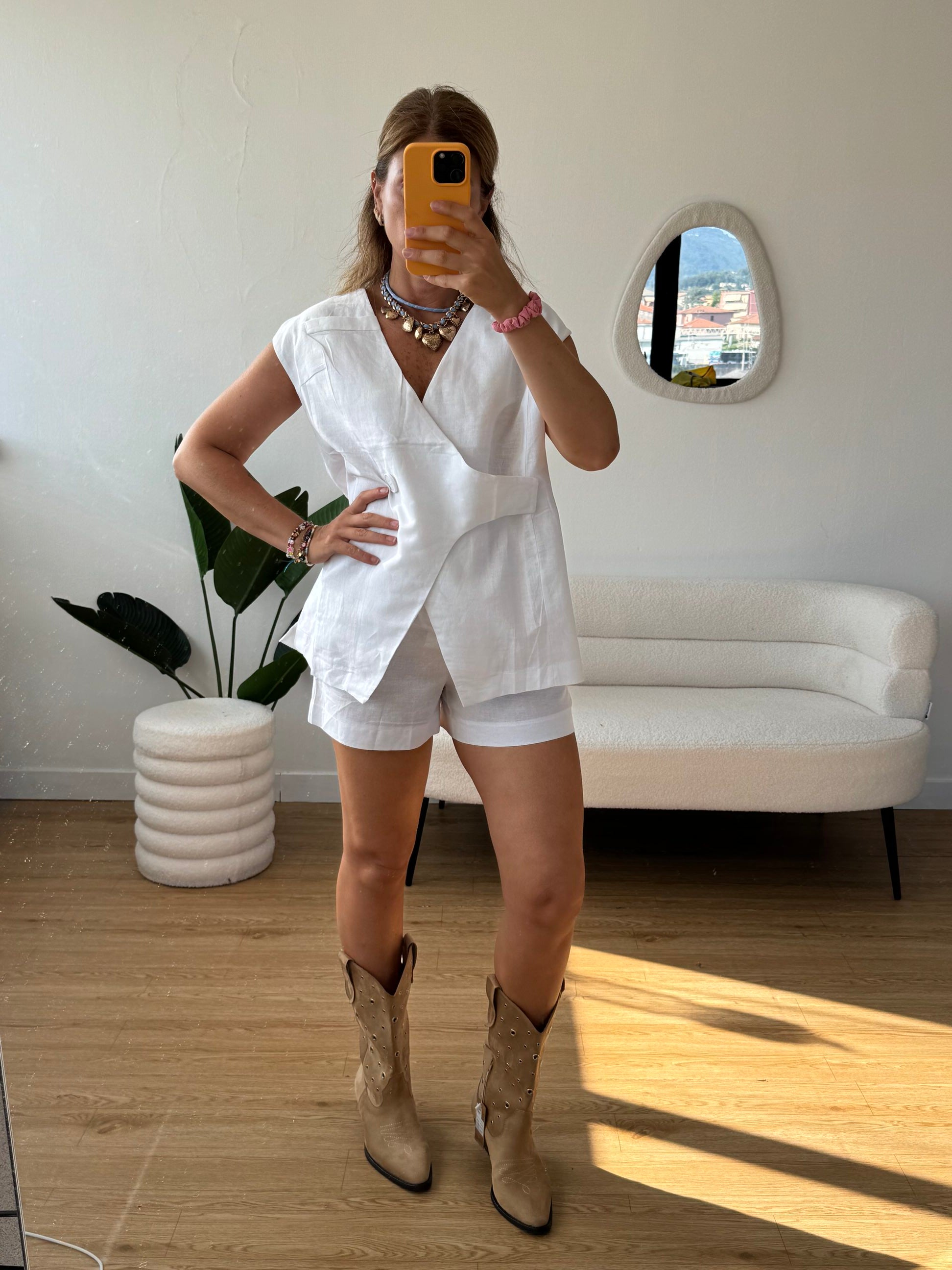 Completo in cotone shorts e maxi gilet