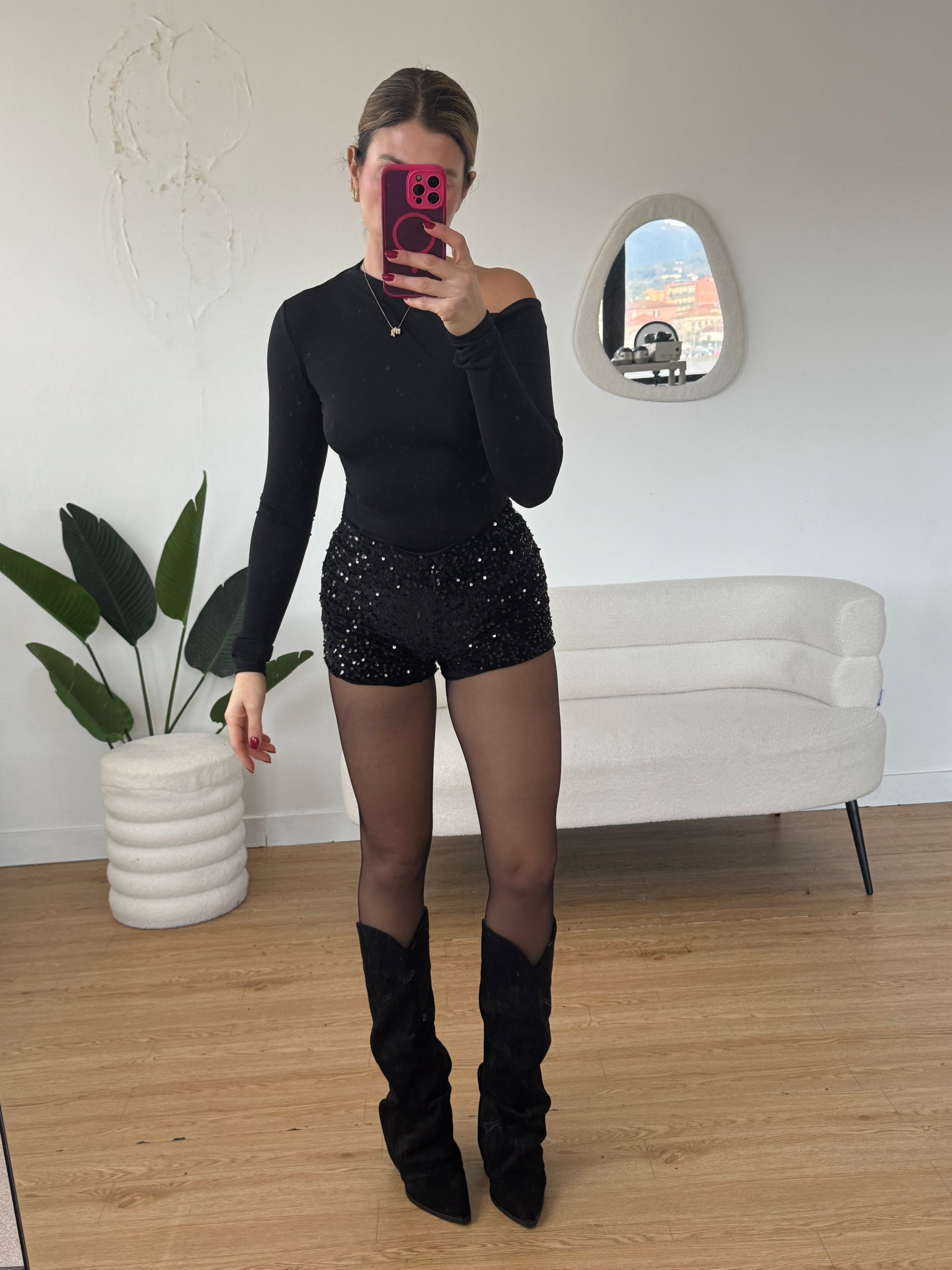 Shorts in velluto con paillettes