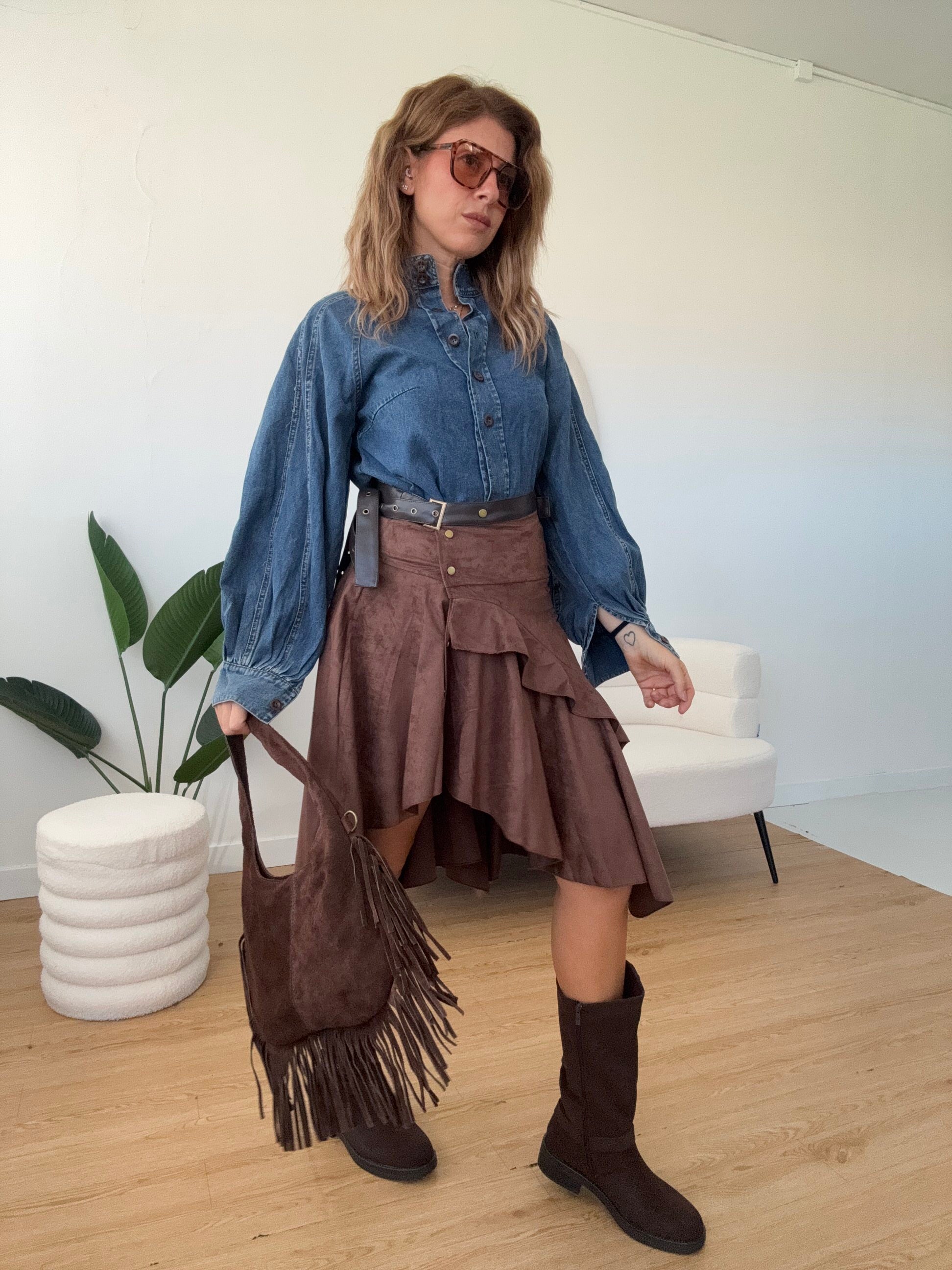 Camicia denim manica a palloncino
