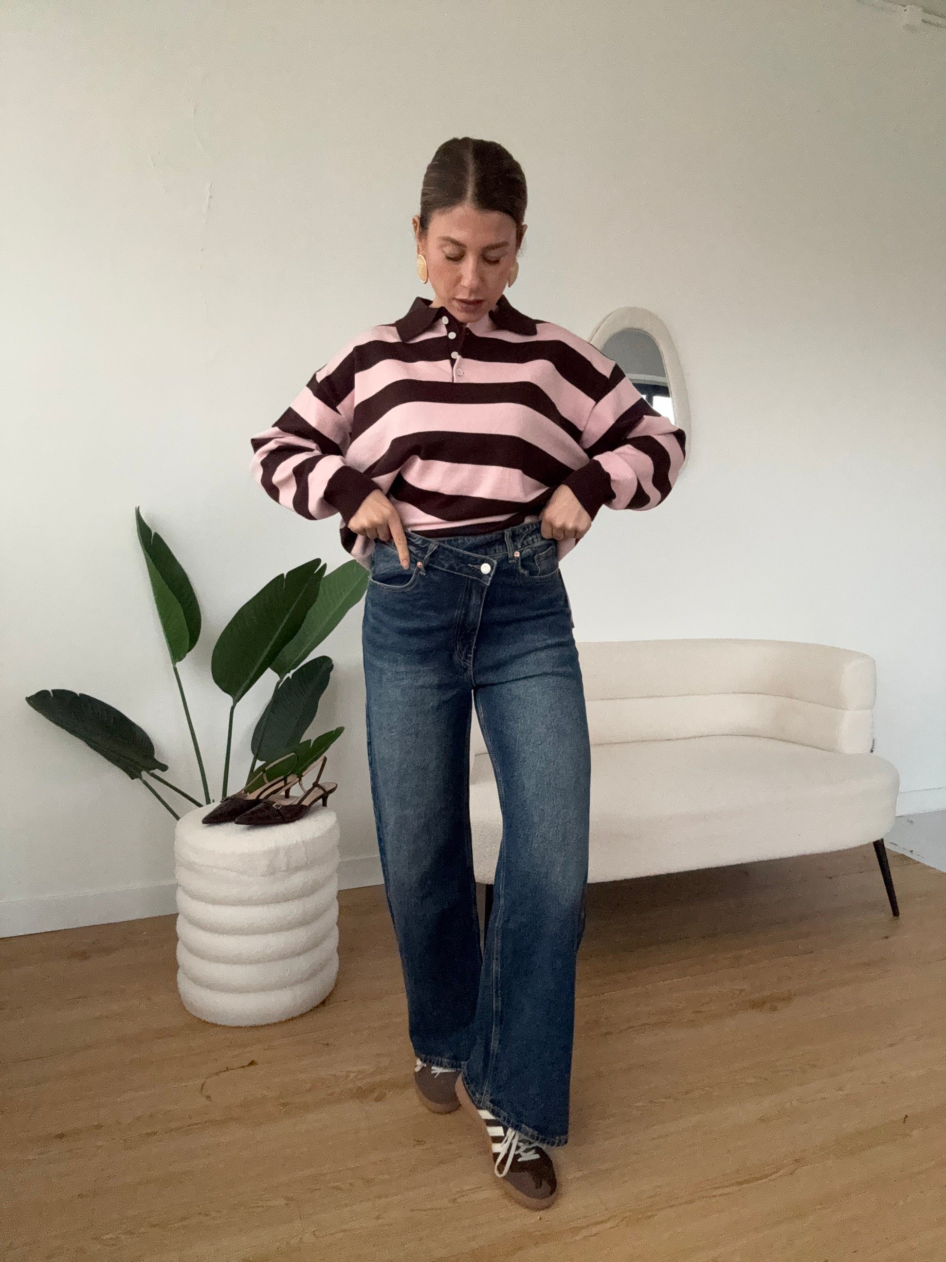 Maglione polo colletto marrone