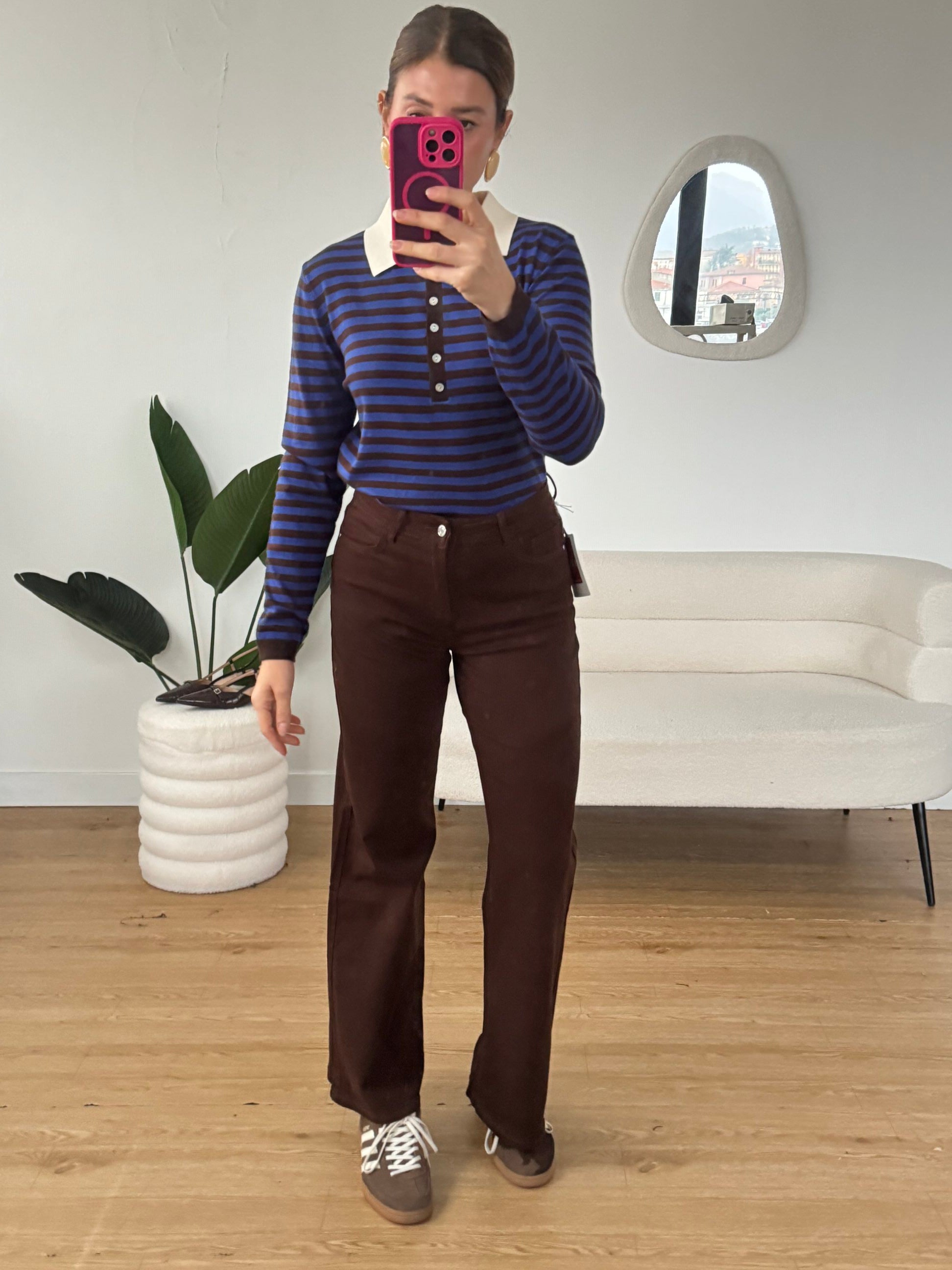 Jeans wide leg classic marrone