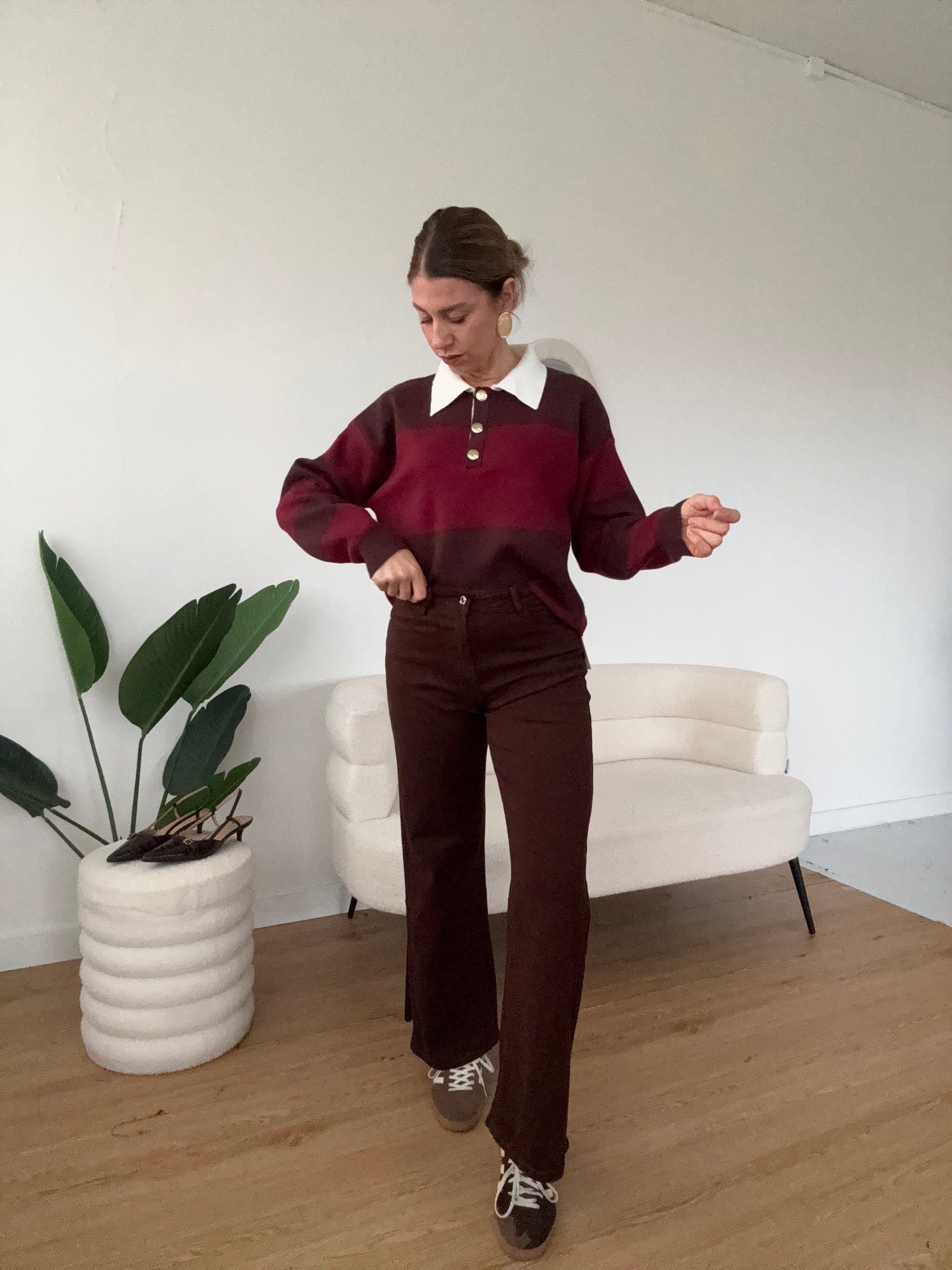 Maglione righe maxi e bottoni oro