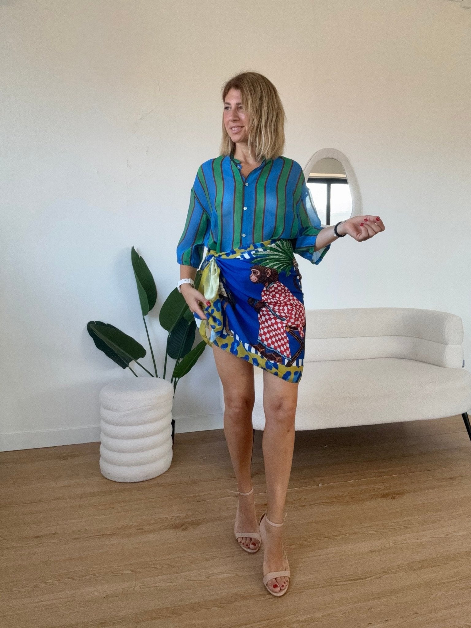 Camicia semitrasparente righe grandi blue verde - G.Glamour