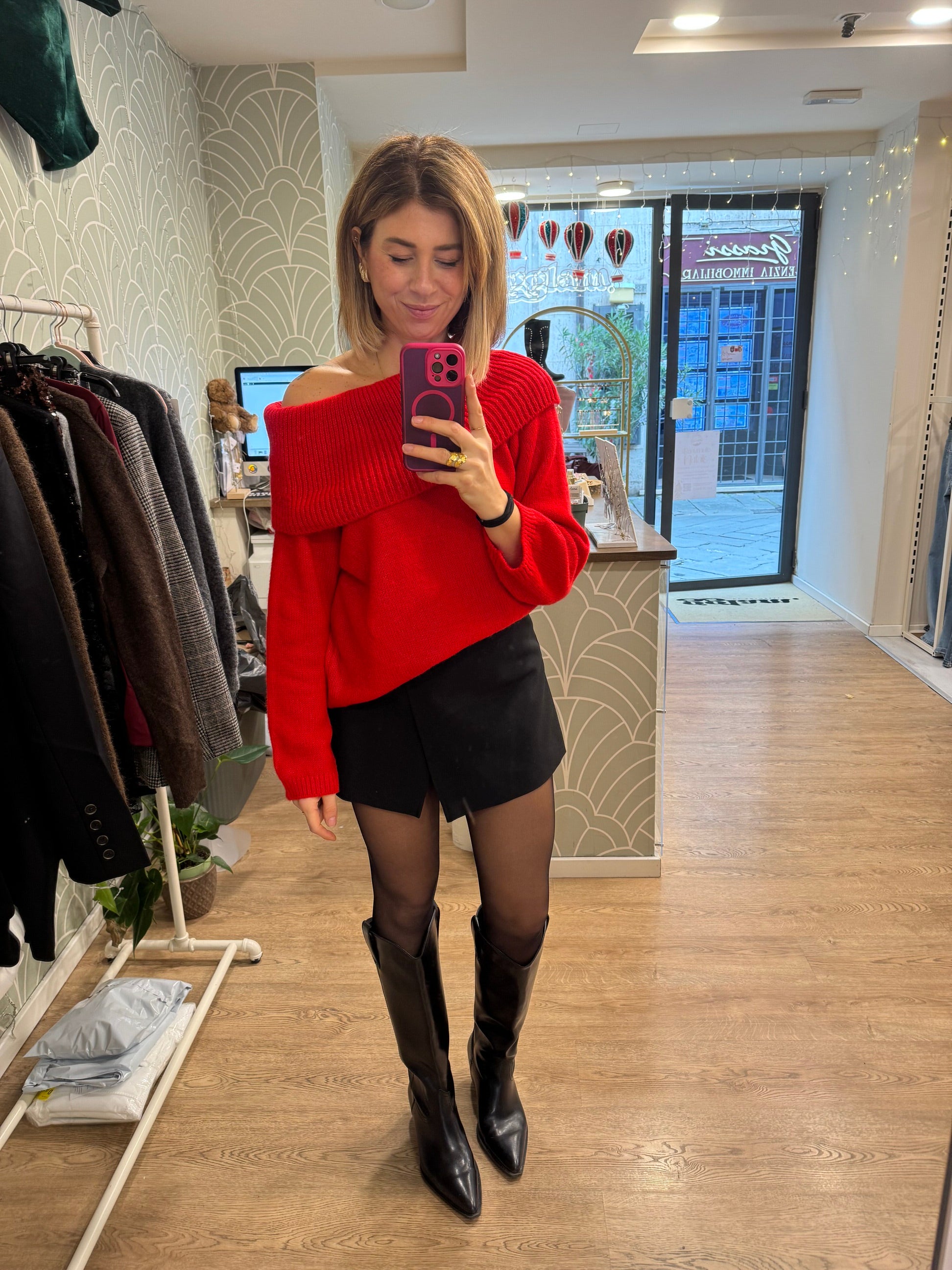 Maglione scollo a barca rosso