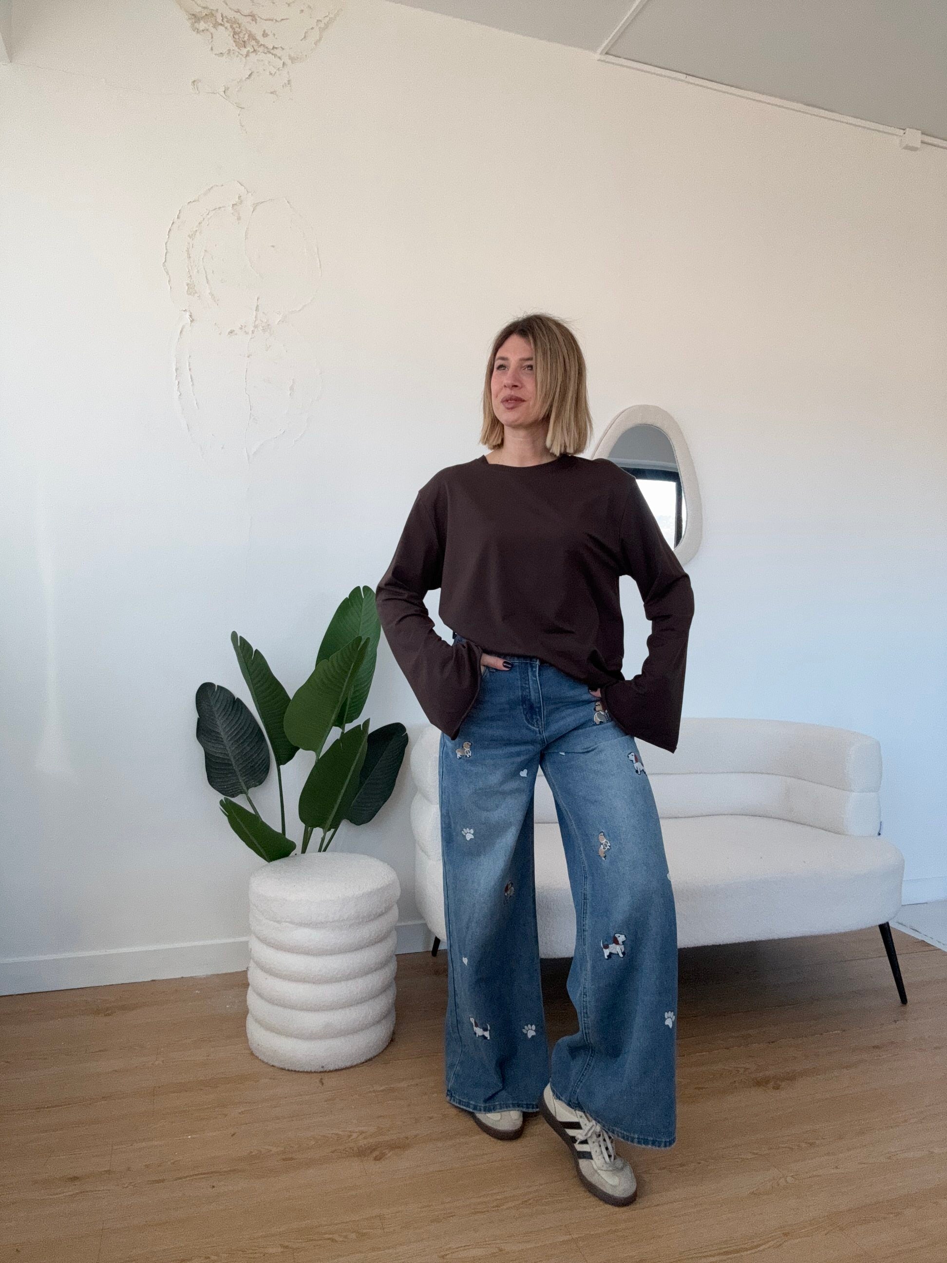 T-shirt maxi spallina marrone