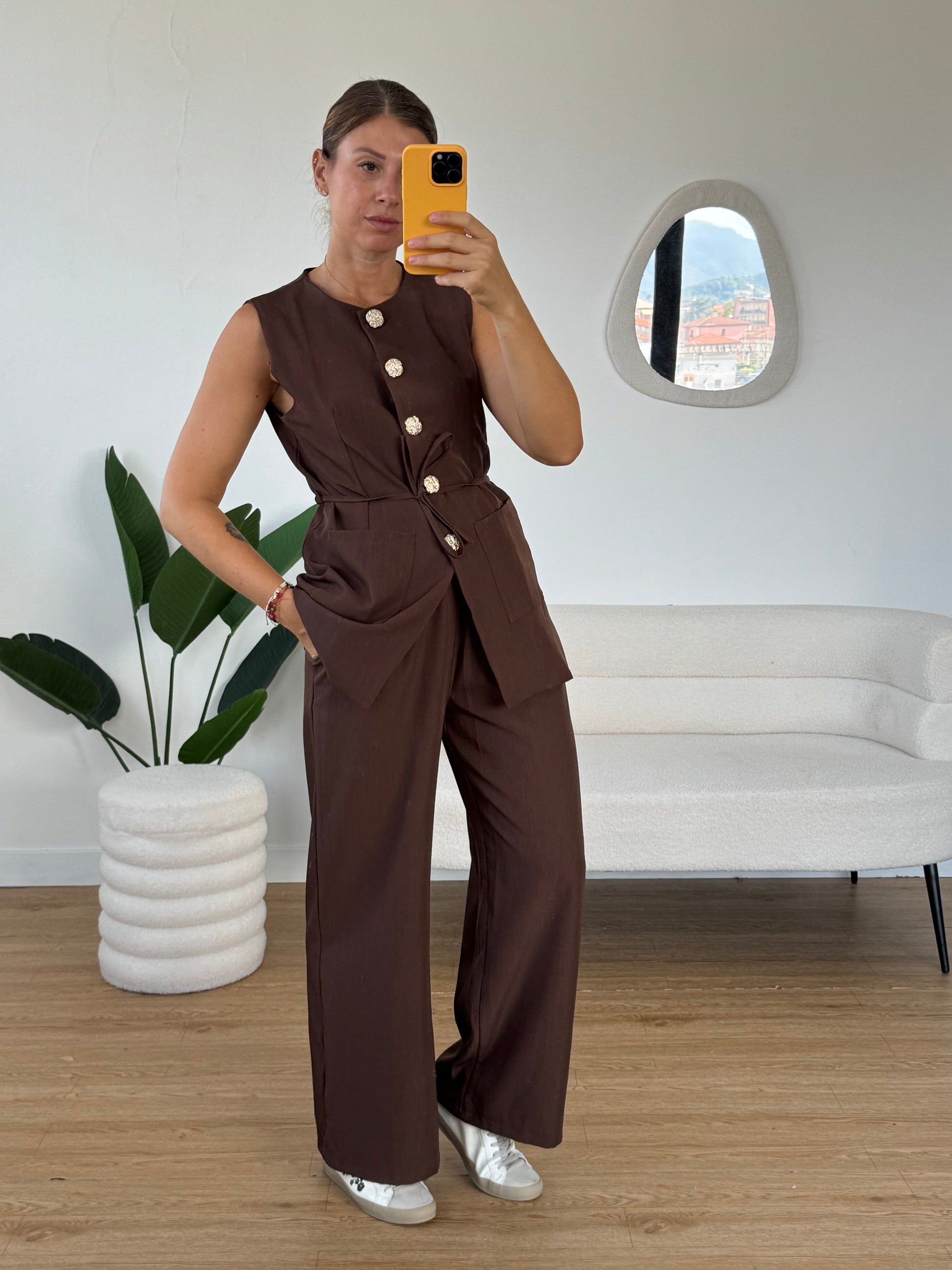 Completo gilet lungo bottoni oro