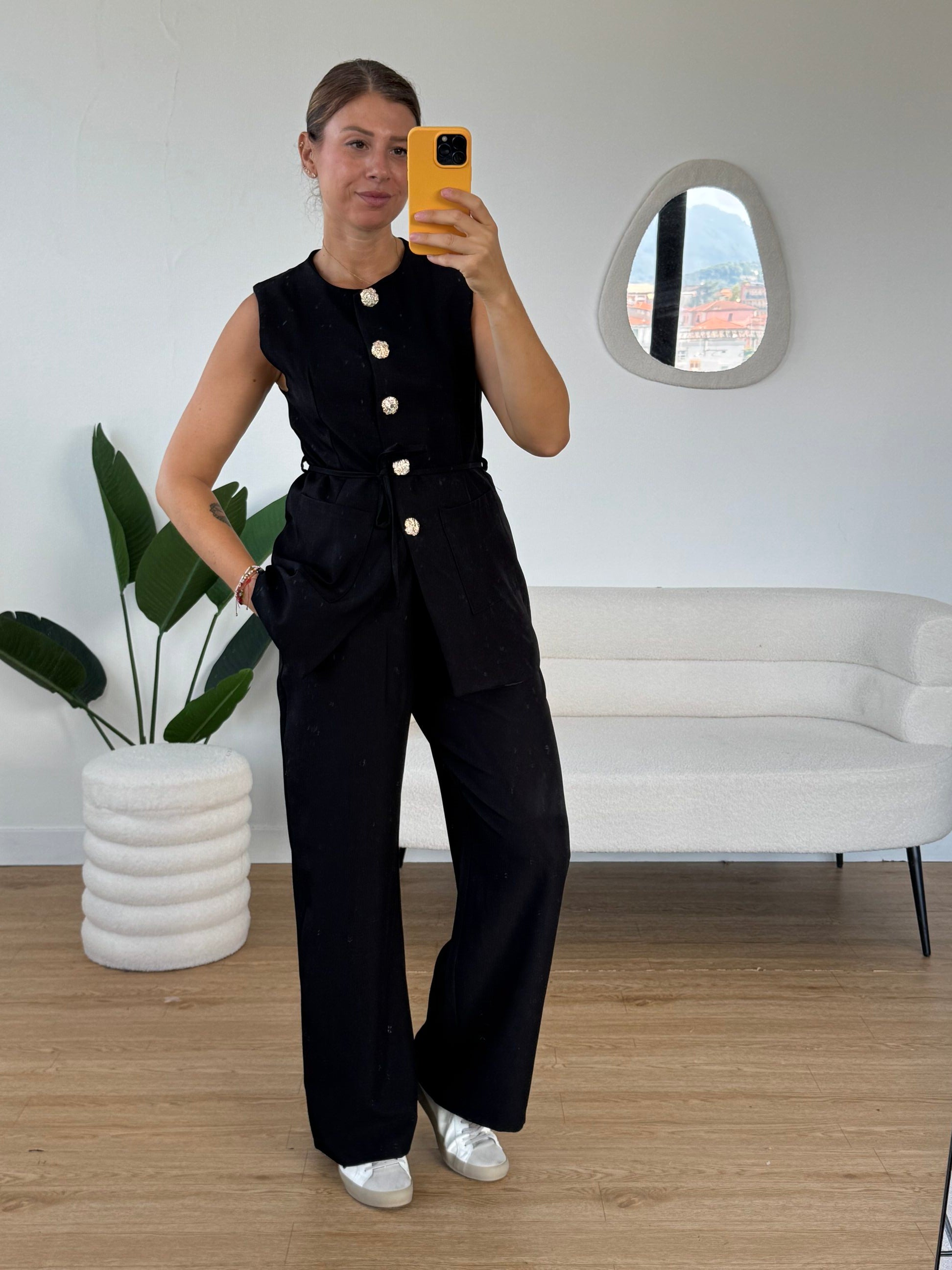 Completo gilet lungo bottoni oro