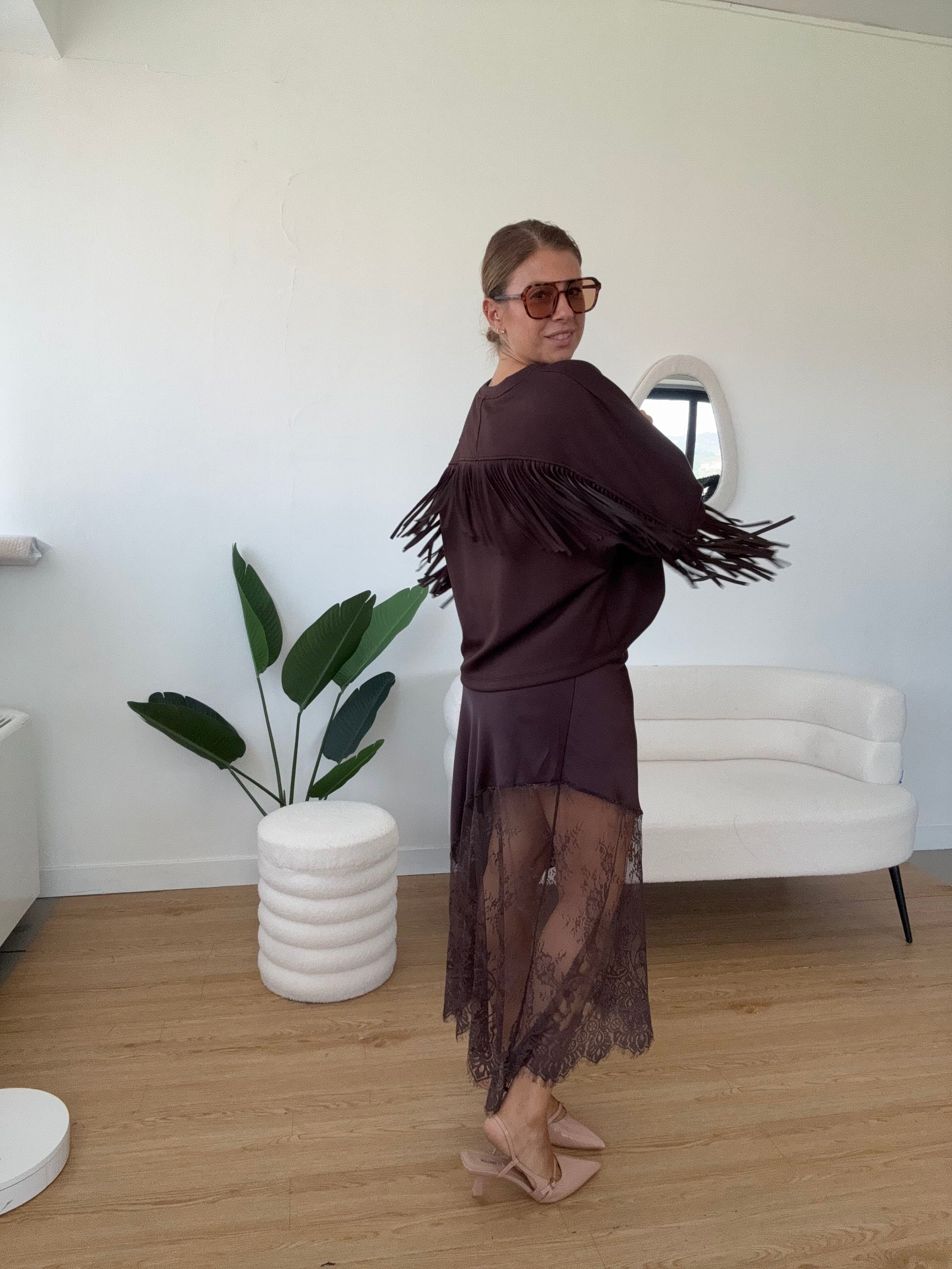 Longuette effetto seta con pizzo