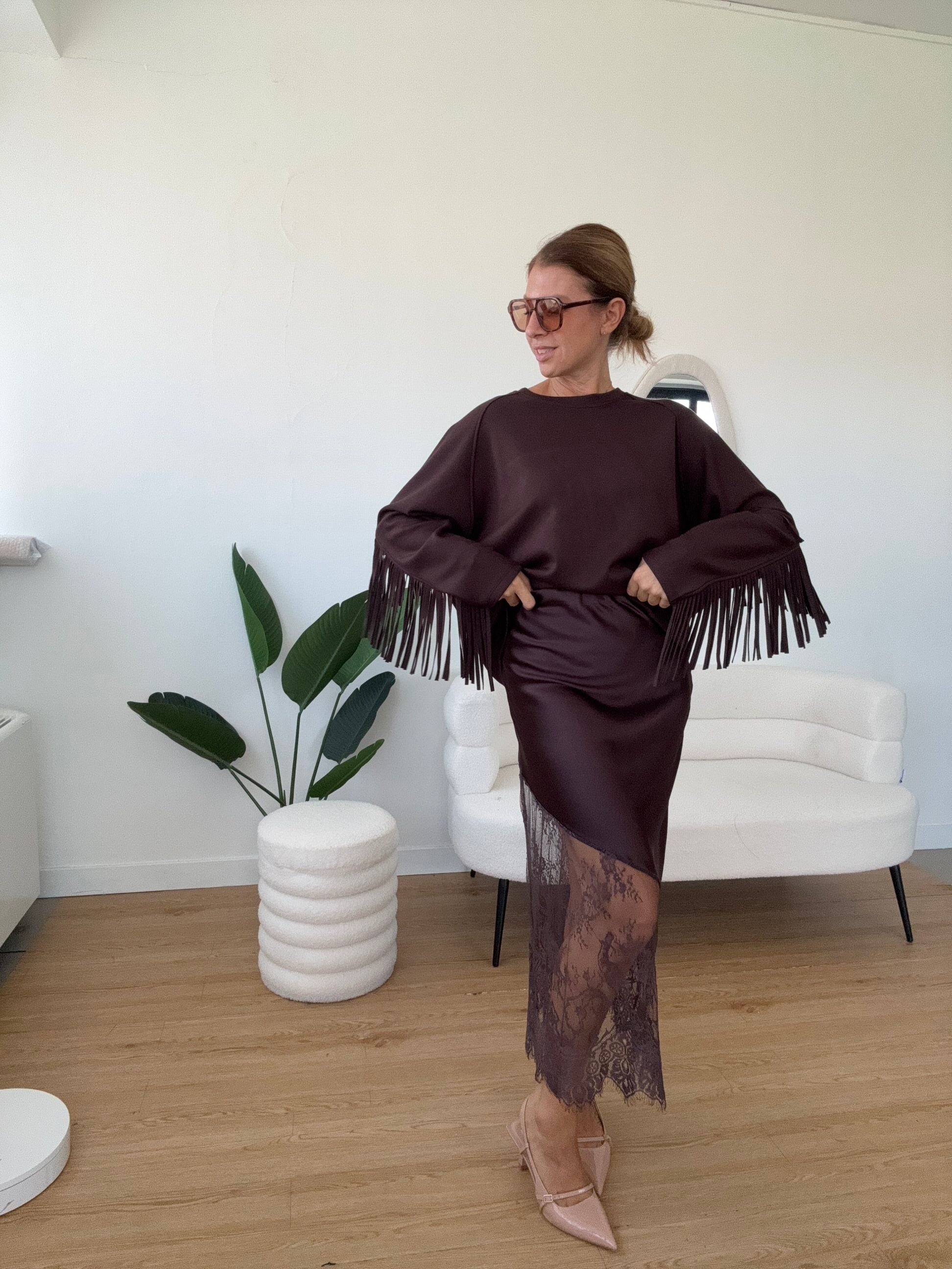 Longuette effetto seta con pizzo