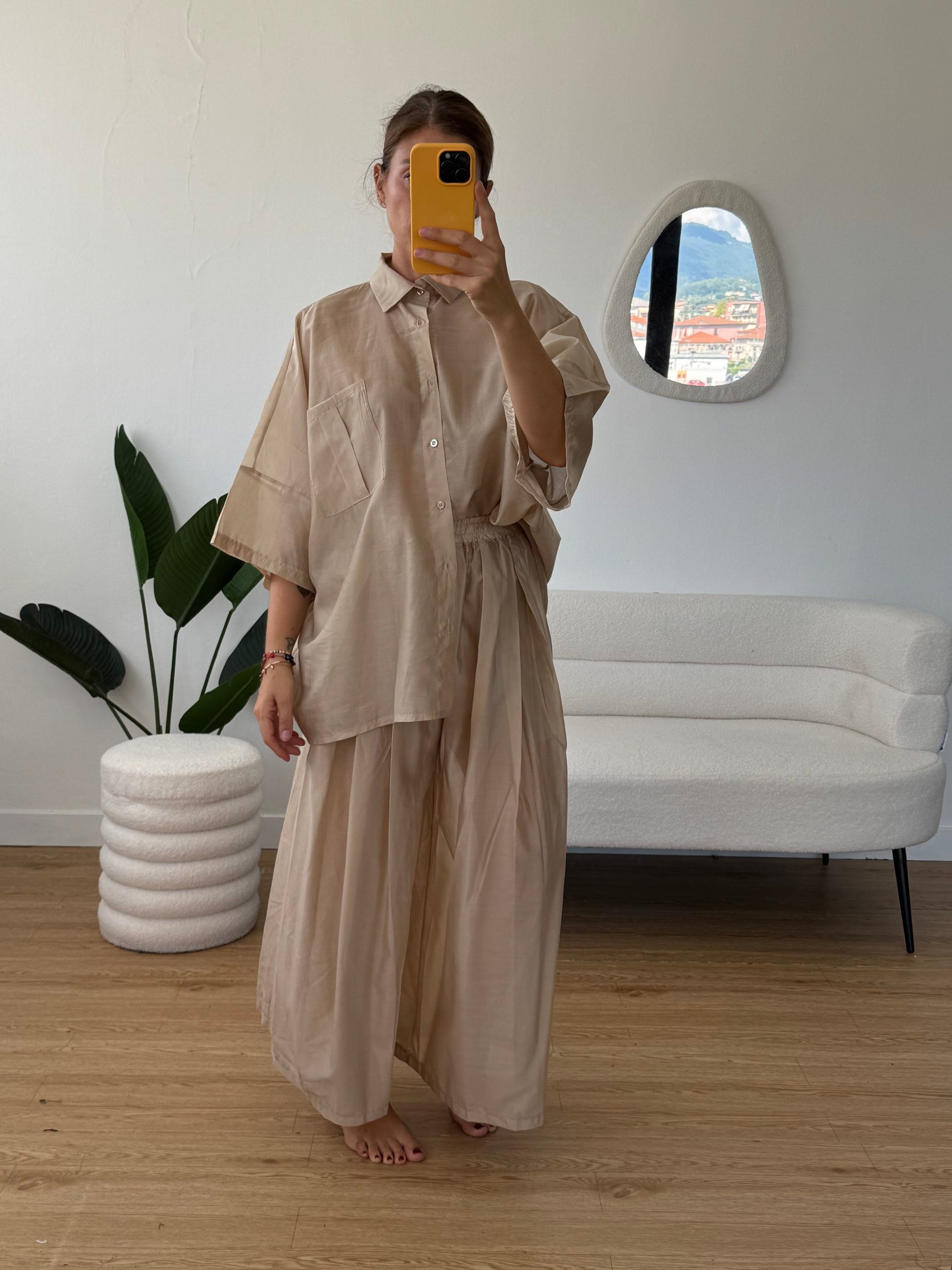 Completo viscosa camicia e pantaloni semitrasparenti