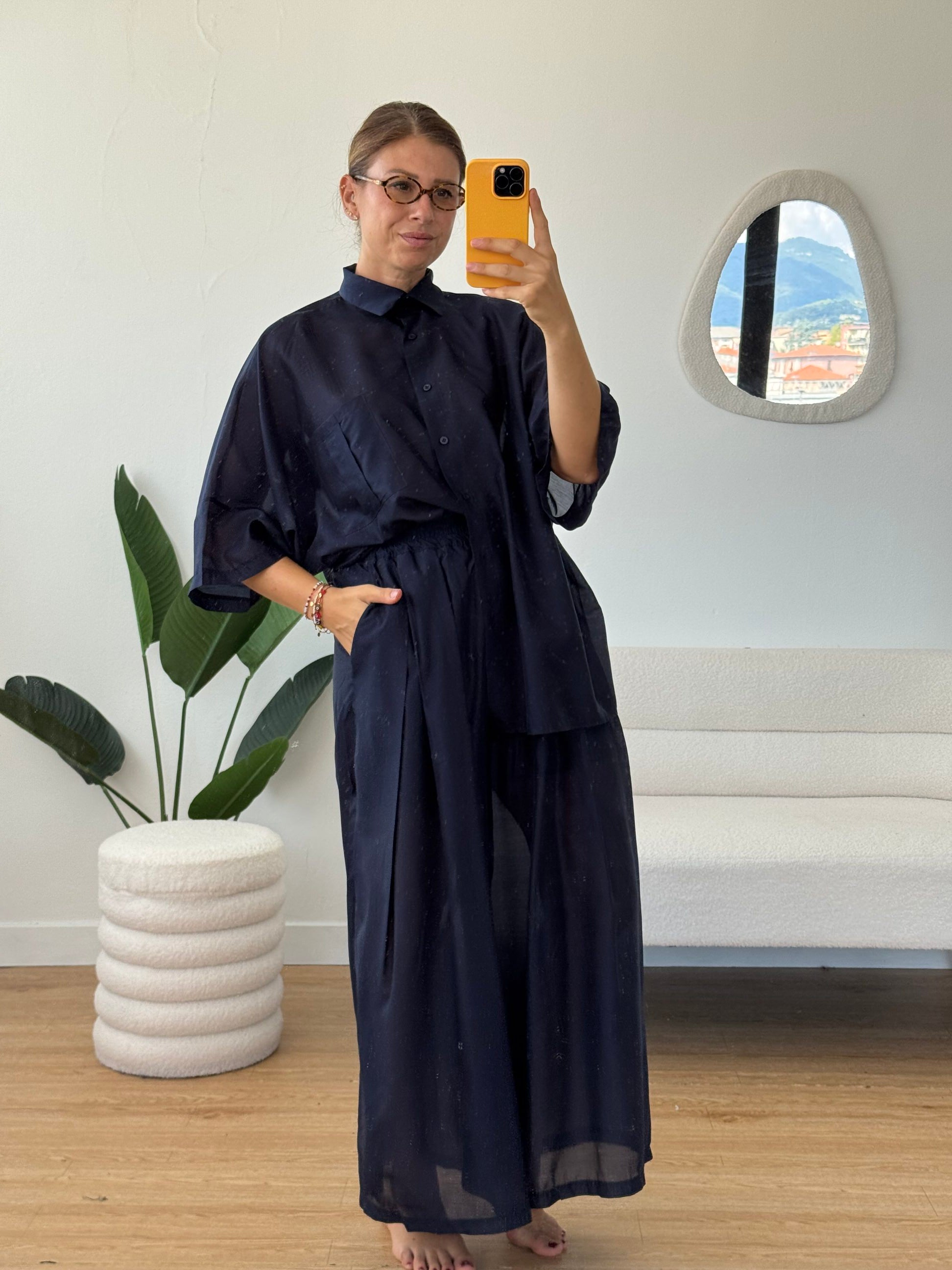 Completo viscosa camicia e pantaloni semitrasparenti