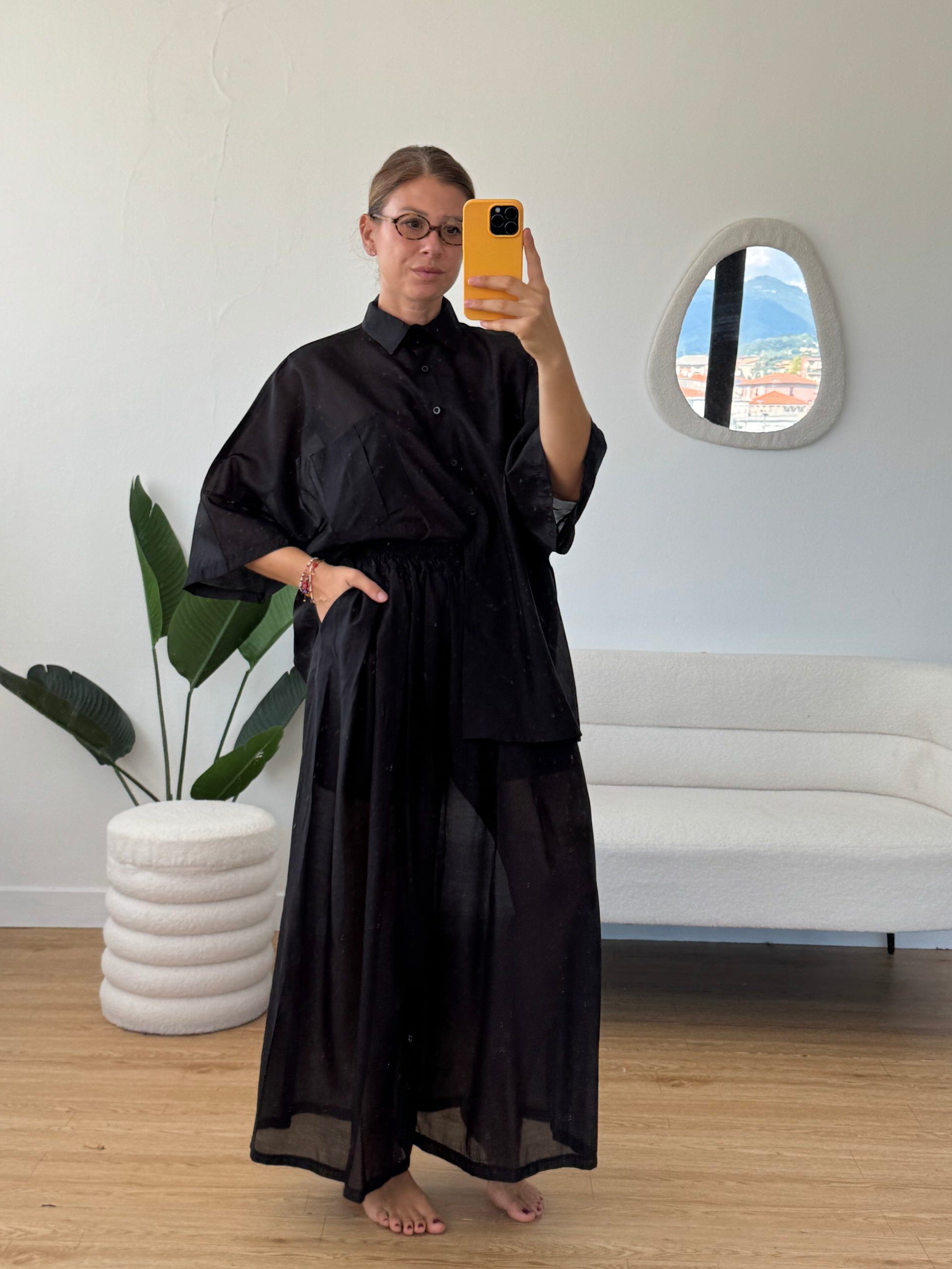 Completo viscosa camicia e pantaloni semitrasparenti