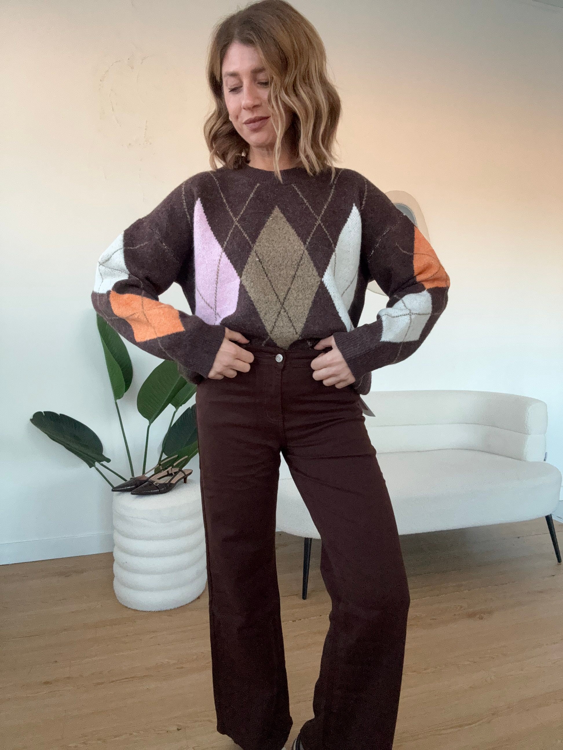 Maglione a quadri rosa