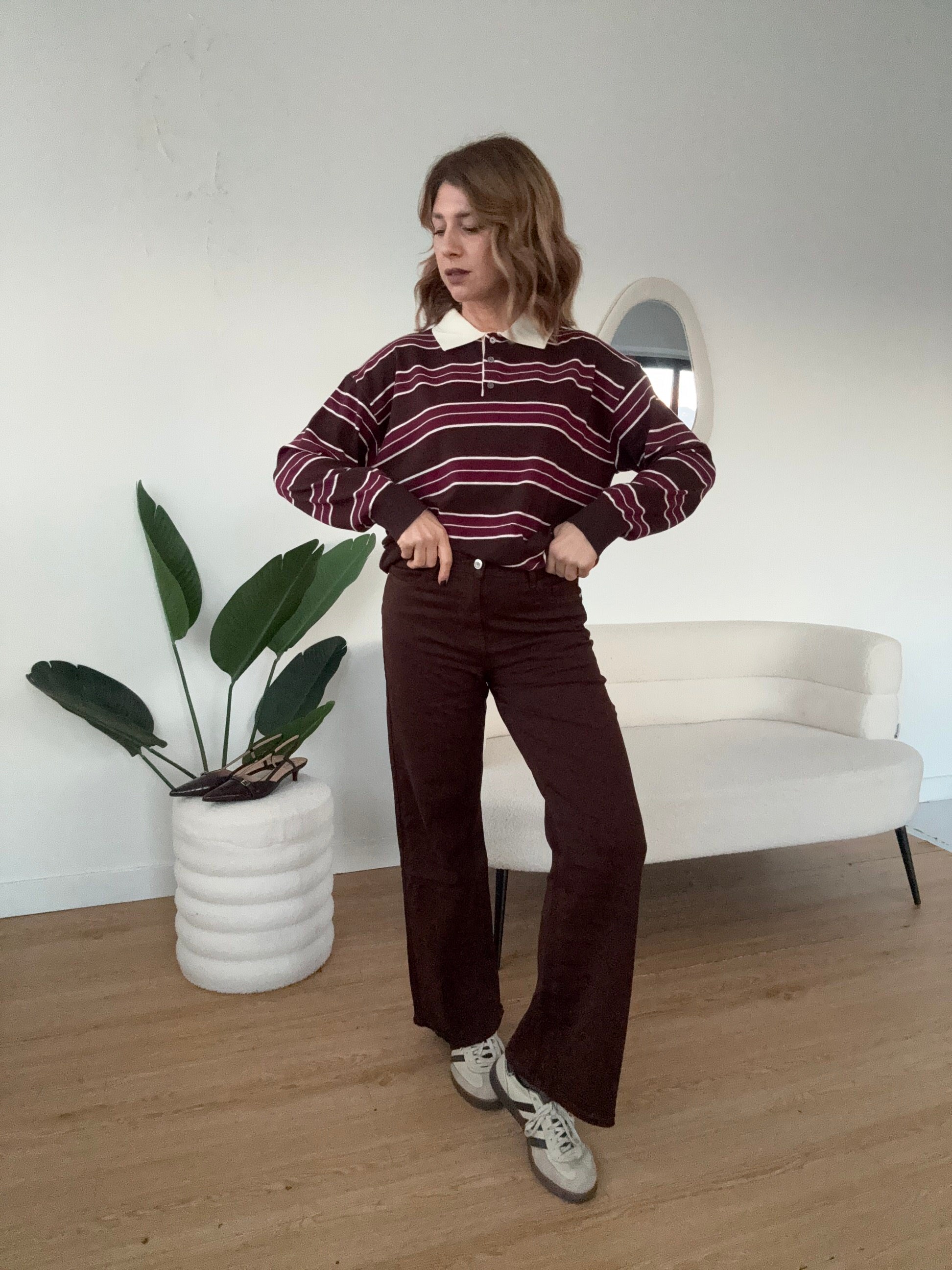 Maglioncino polo a a righe mix marrone e bordeaux