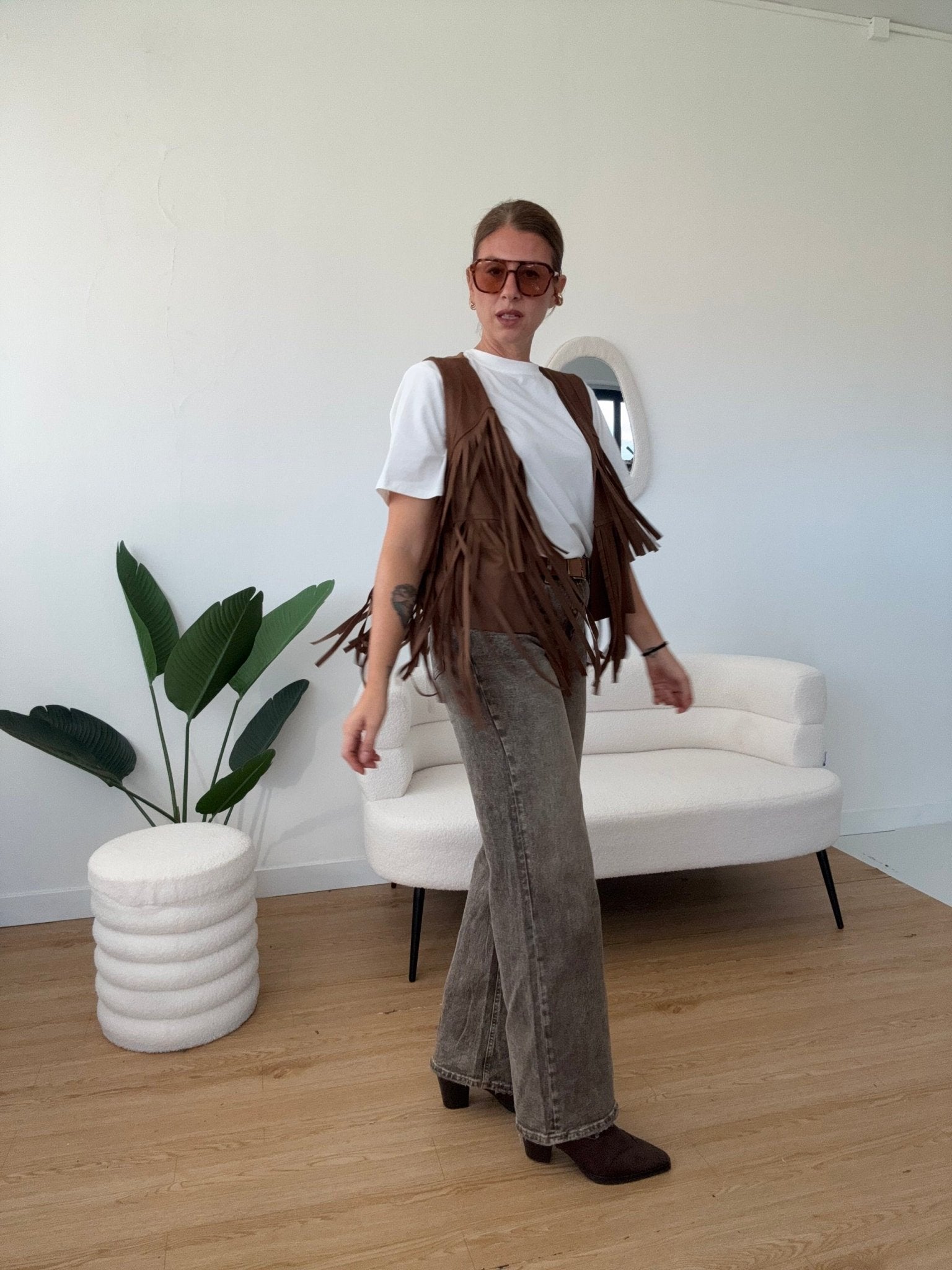 Gilet camel con frange - G.Glamour