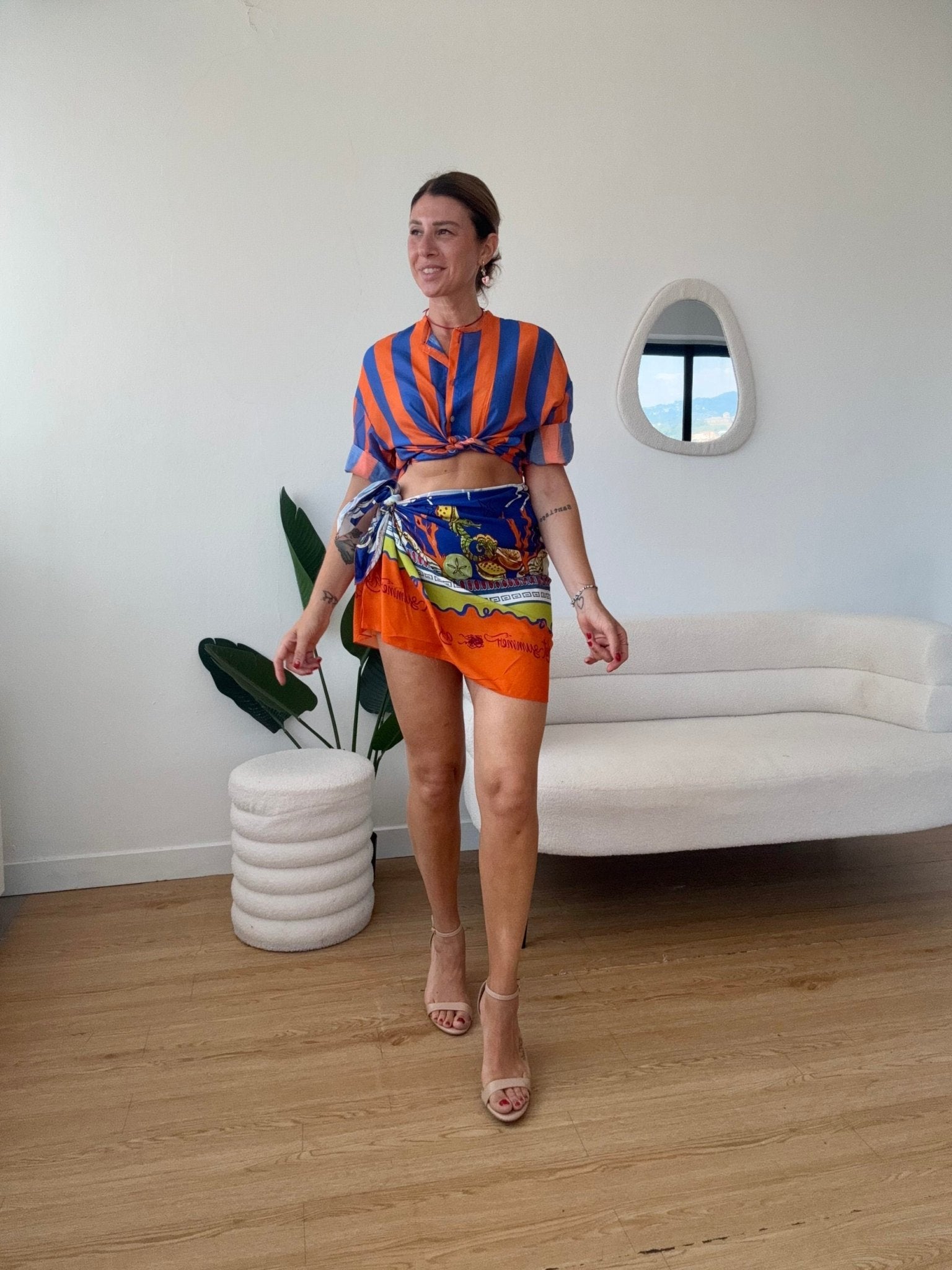 Camicia semitrasparente righe grandi arancione blue - G.Glamour