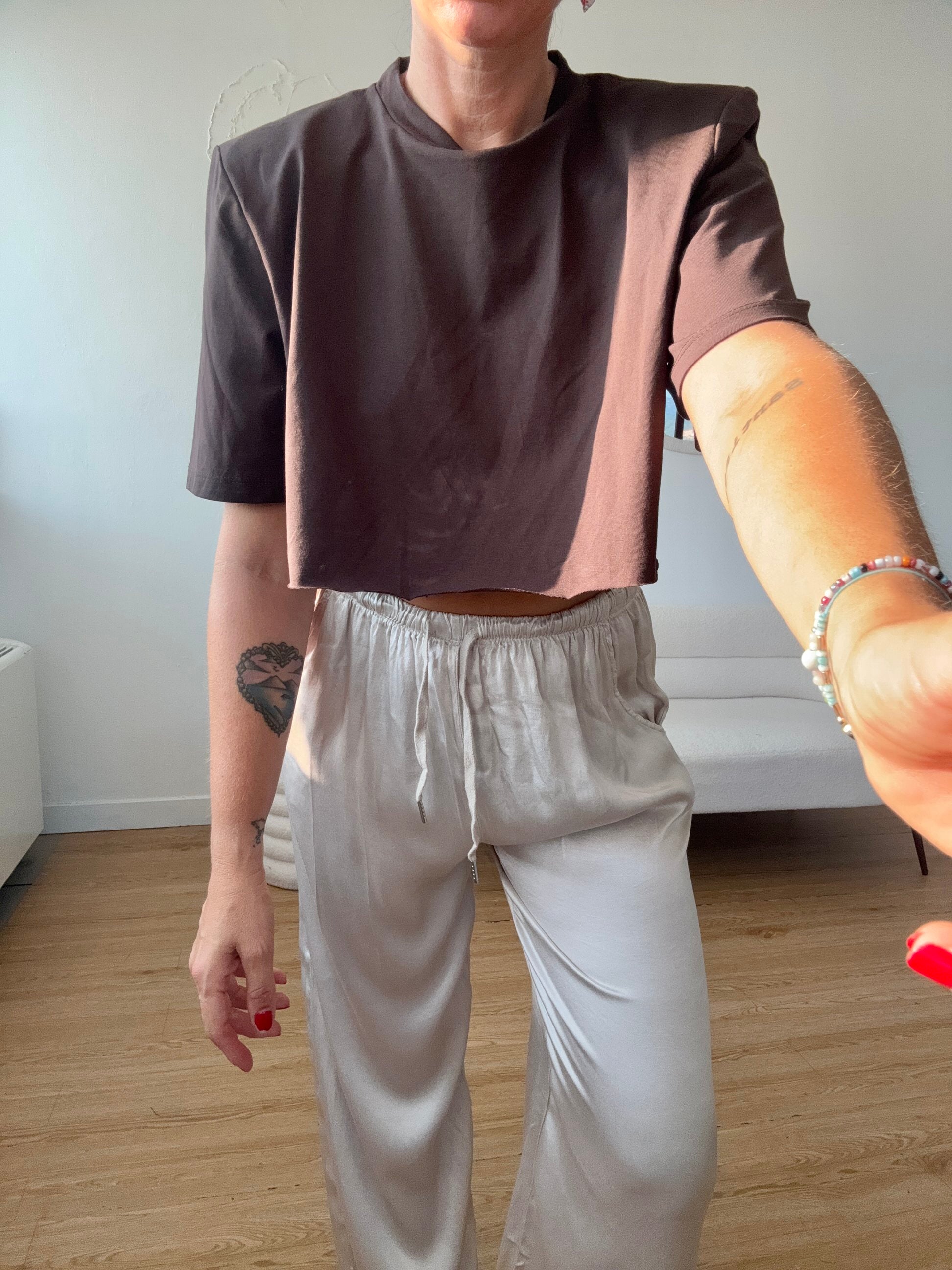 T-Shirt crop con spalline in cotone