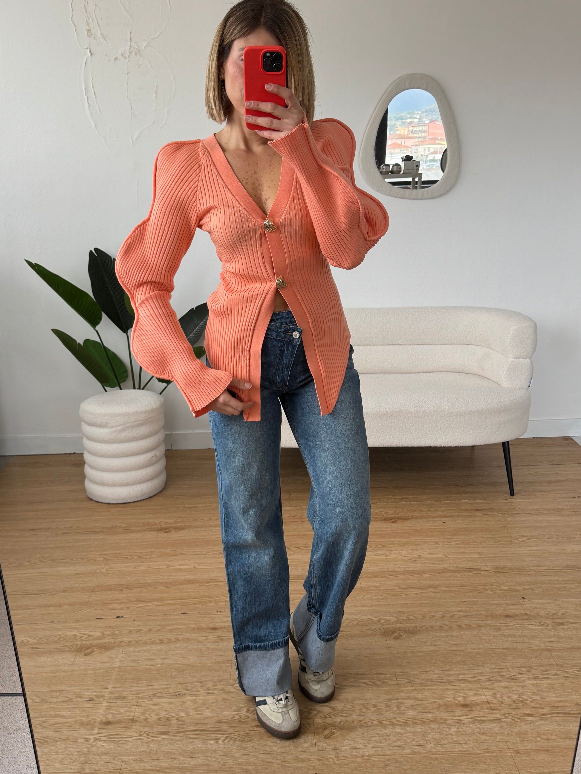 Cardigan dettaglio maniche con bottoni oro