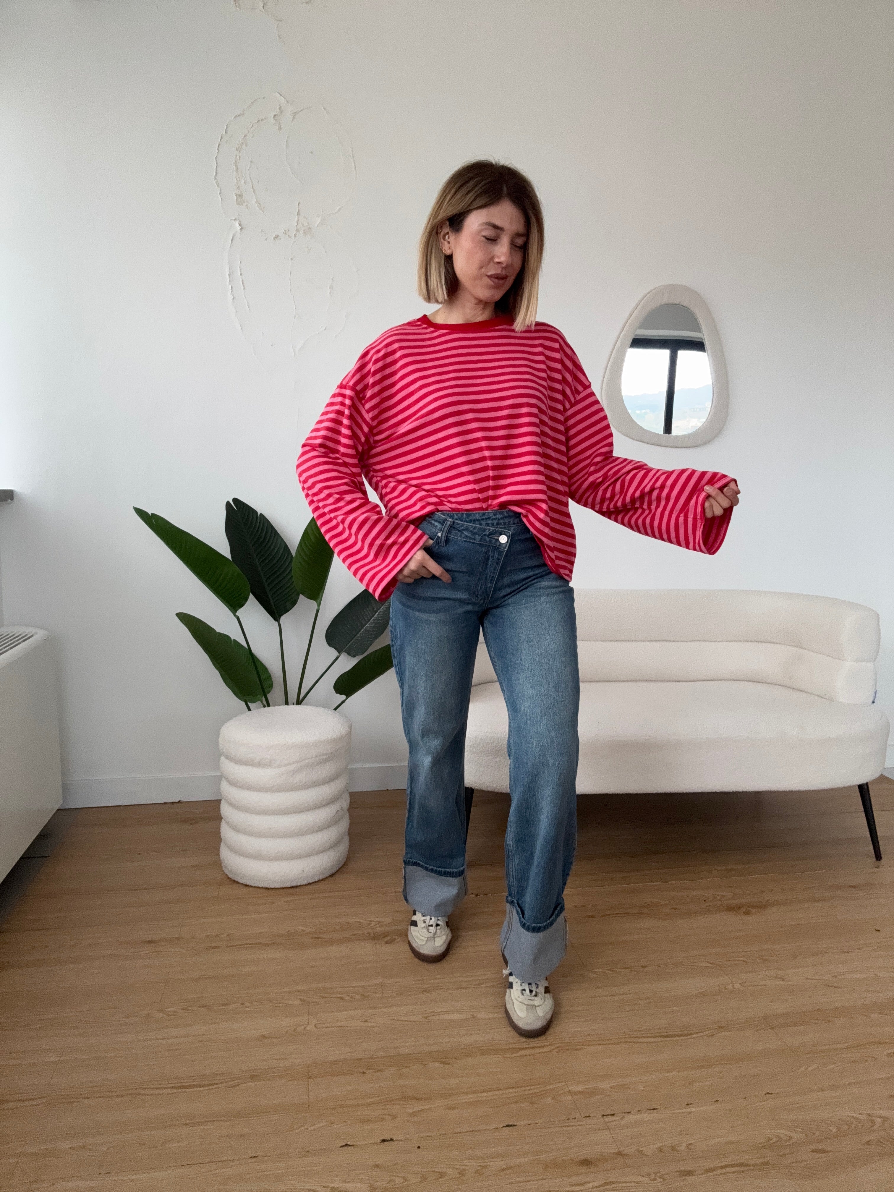 T-shirt in cotone a righe manica a campana