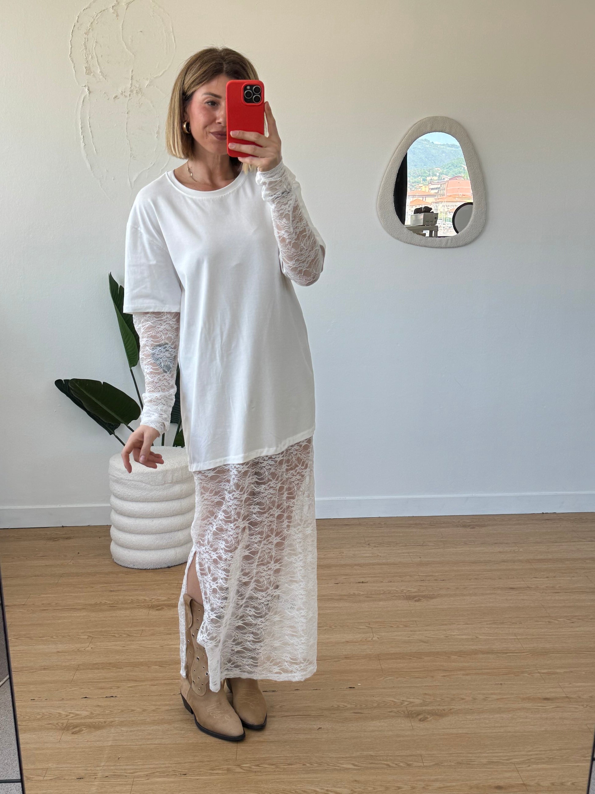 Maxi abito gonna in pizzo lungo
