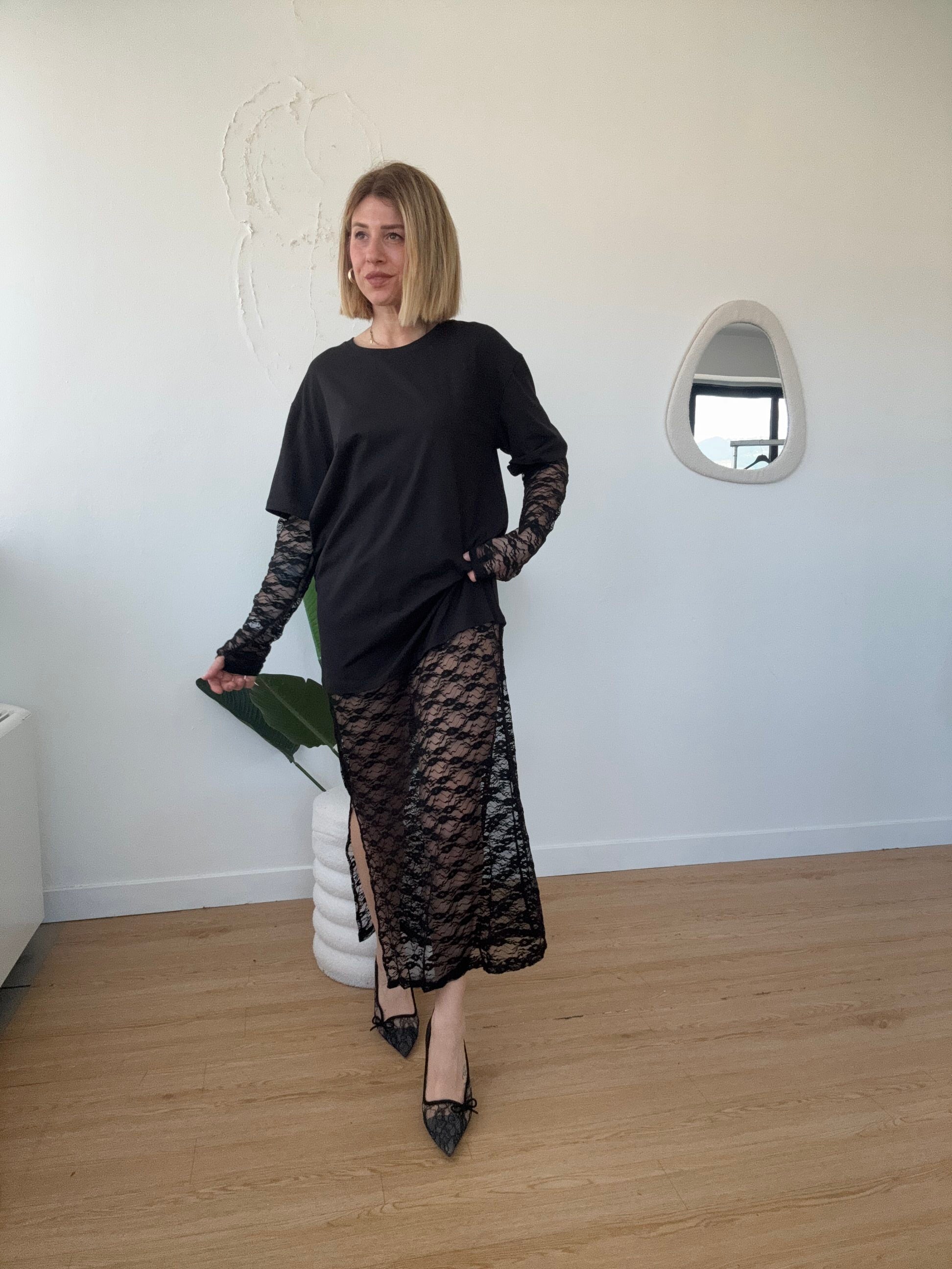 Maxi abito gonna in pizzo lungo
