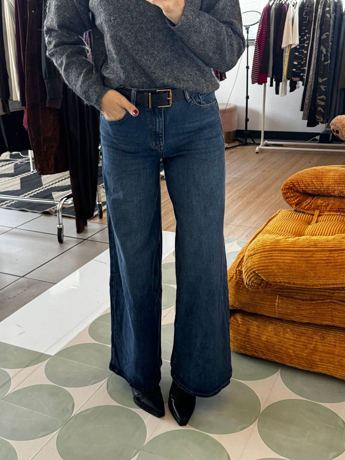 Jeans gamba larga con cintura - GGlam