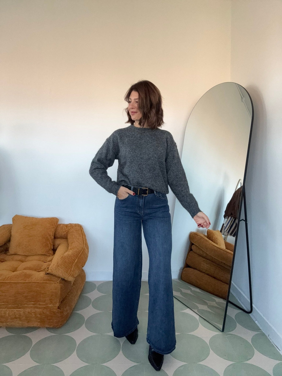 Jeans gamba larga con cintura - GGlam