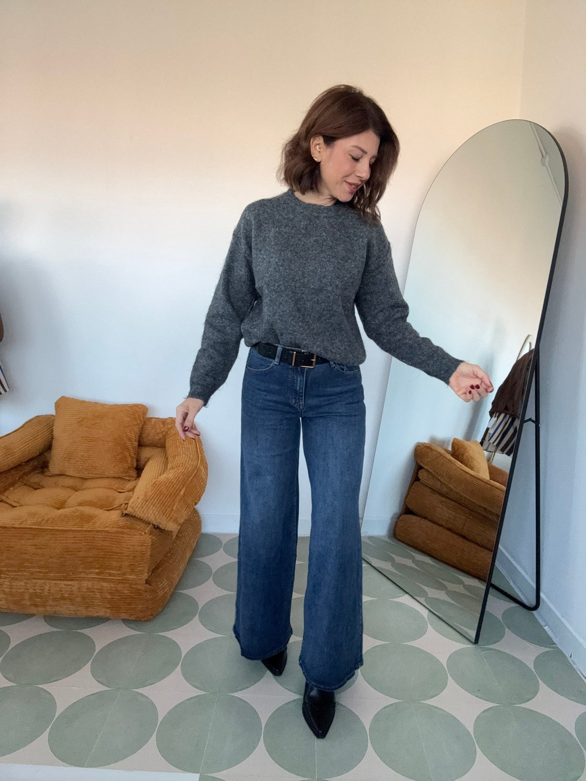 Jeans gamba larga con cintura - GGlam