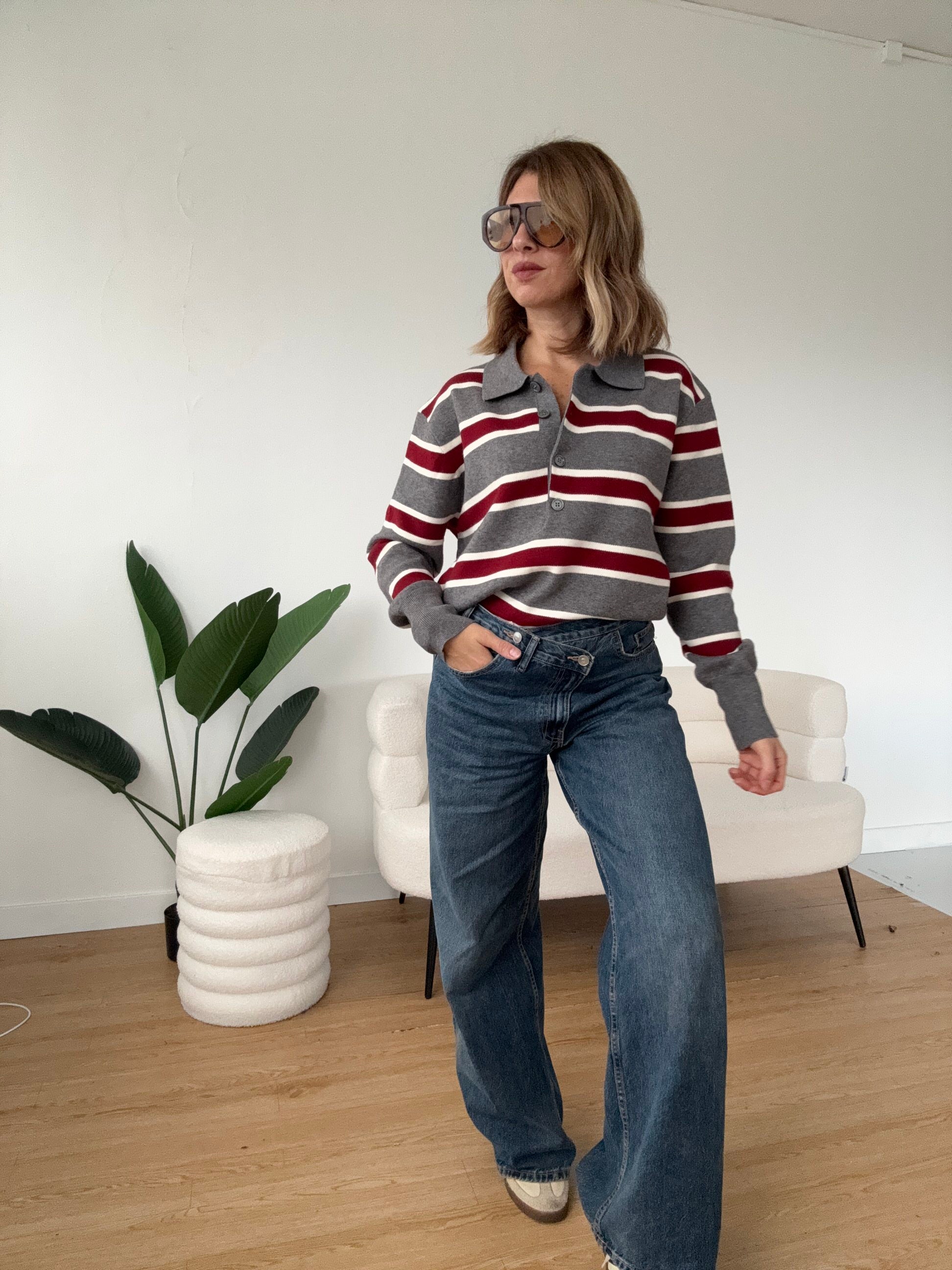 Maglioncino polo a righe