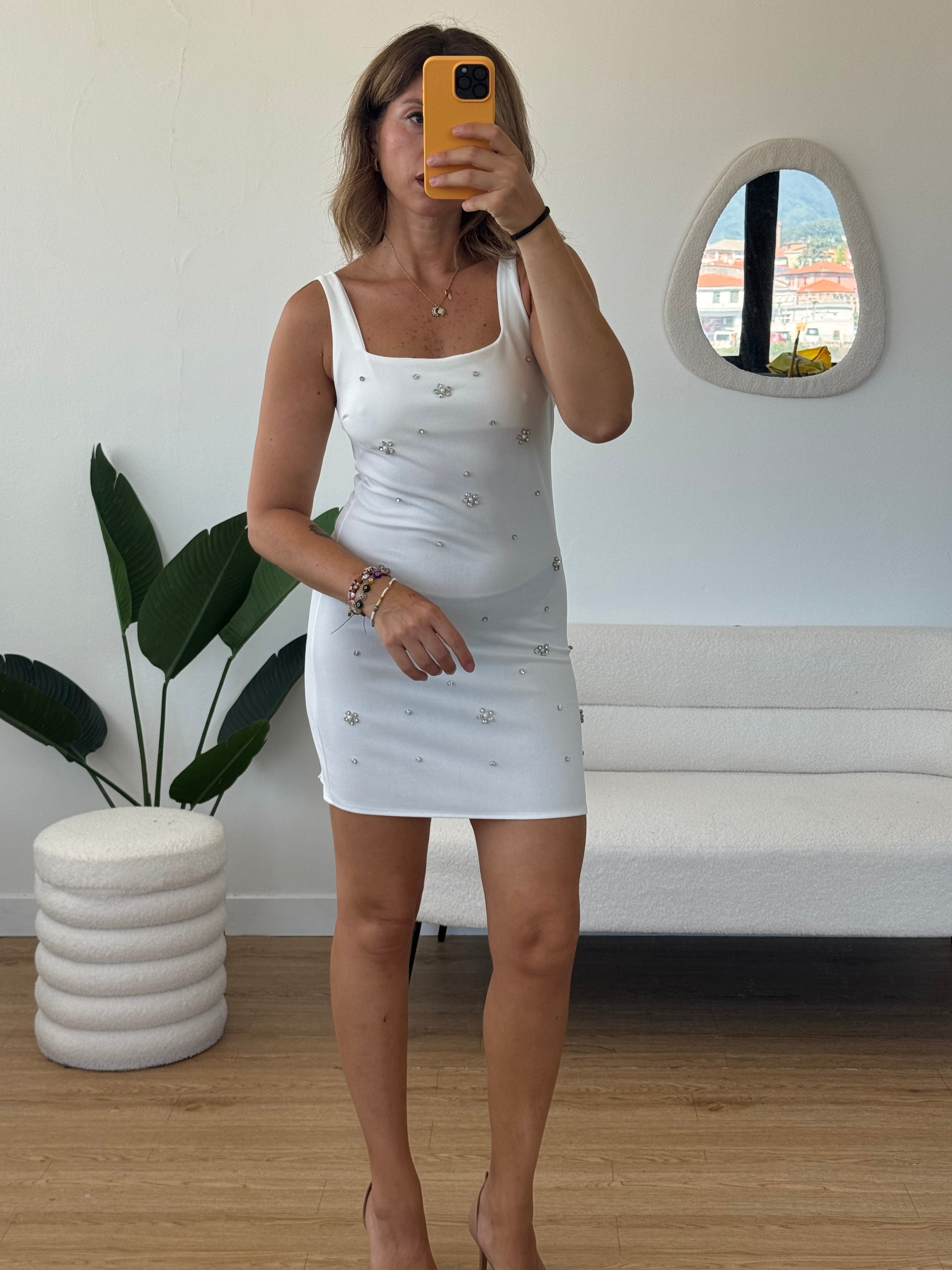 Tubino con strass scollo squadrato