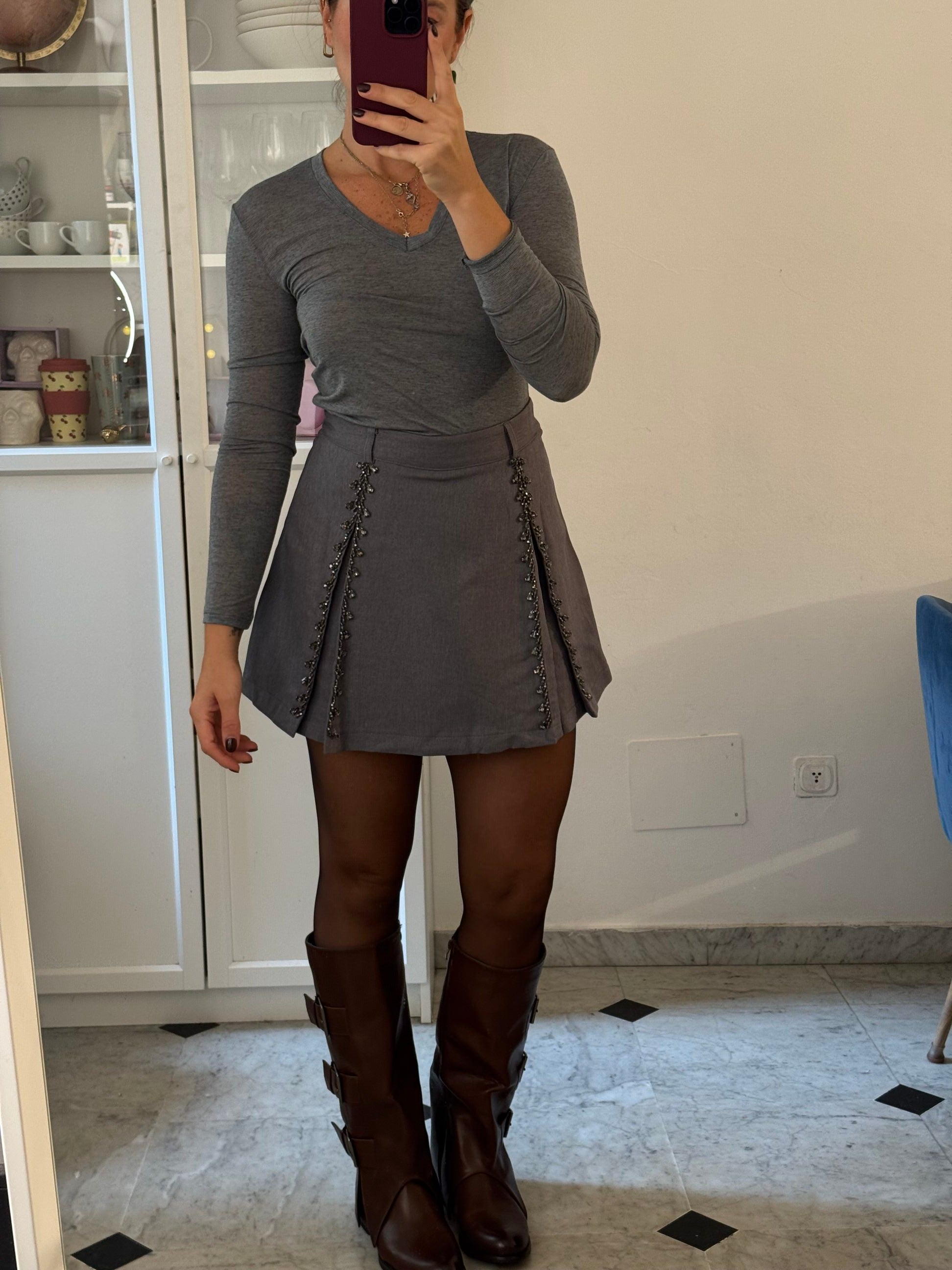 Pantagonna con strass e doppio spacco