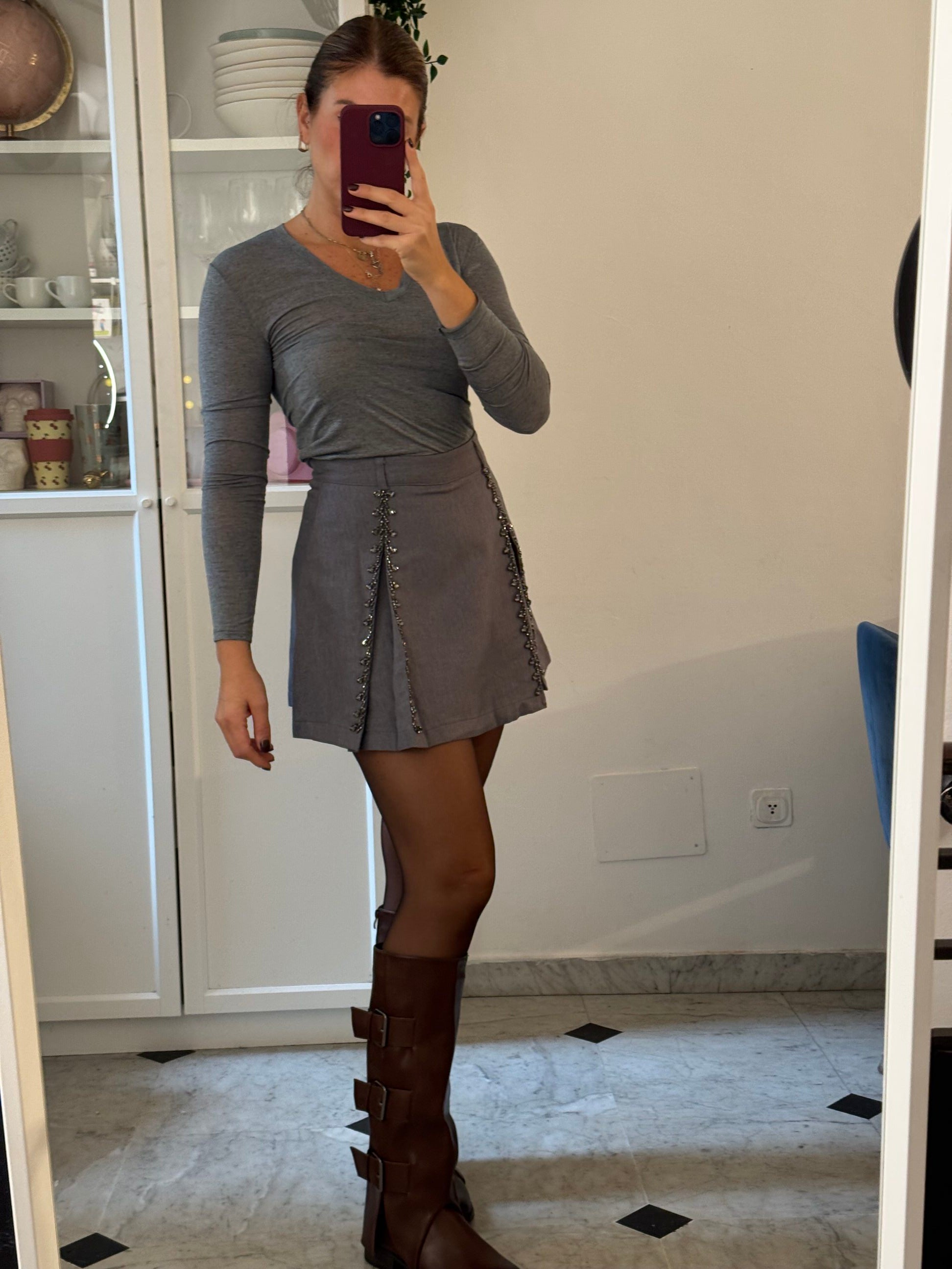 Pantagonna con strass e doppio spacco