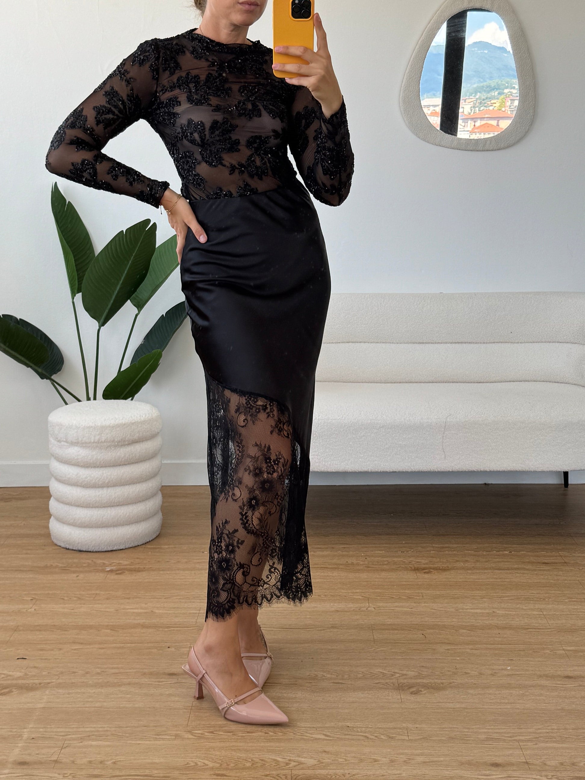 Longuette effetto seta con pizzo