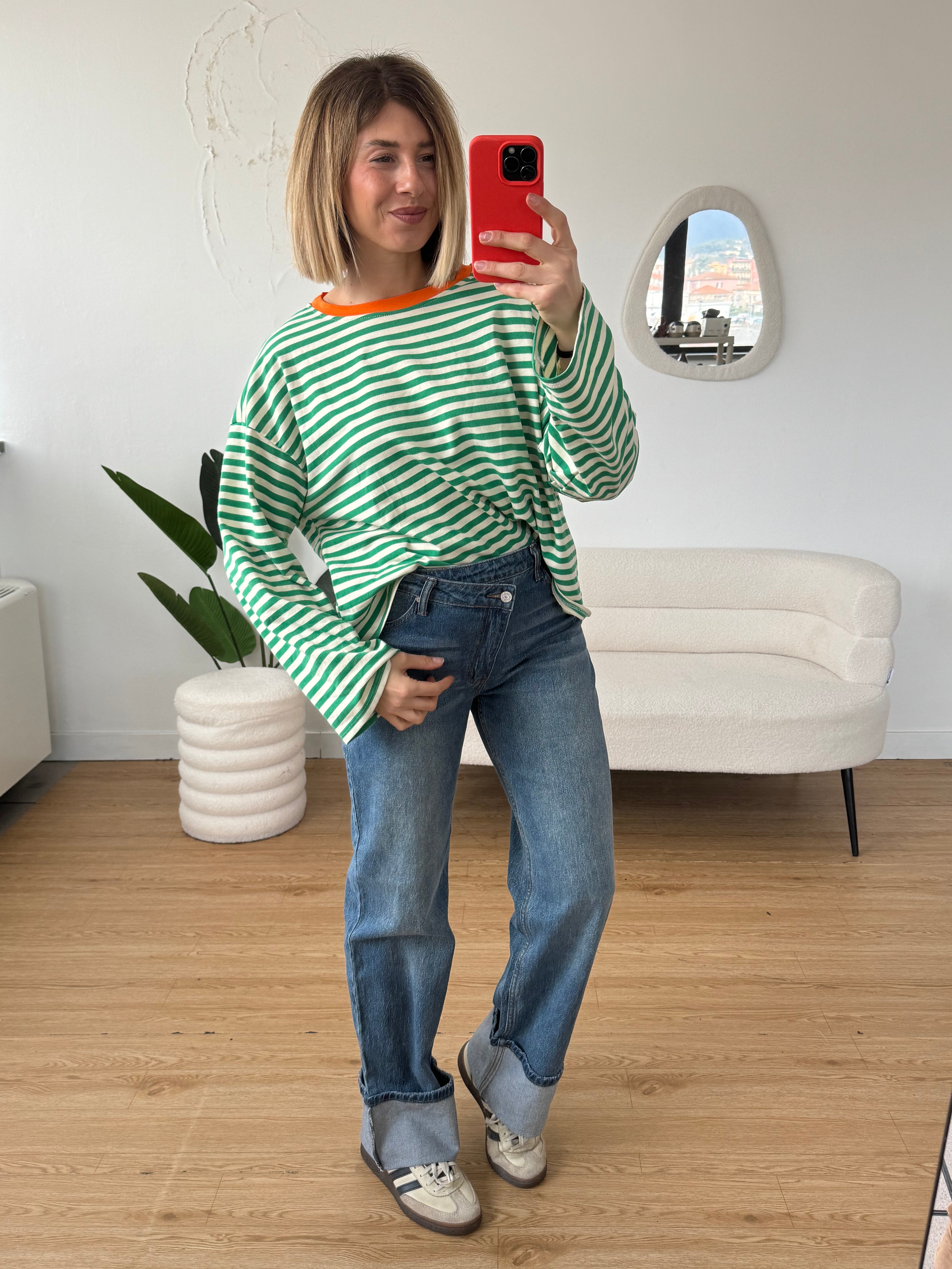 T-shirt in cotone a righe manica a campana