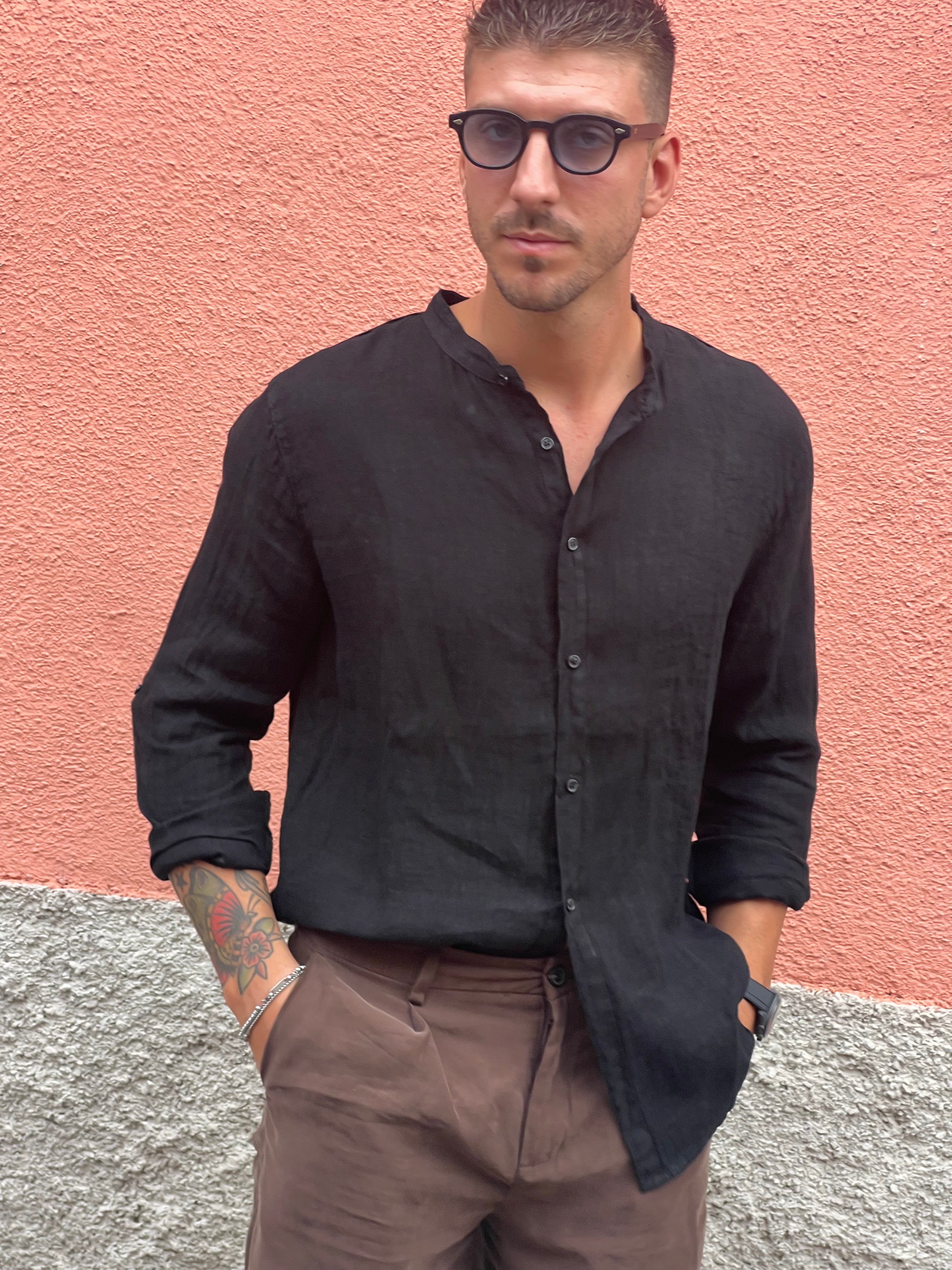 Camicia di lino coreana nera