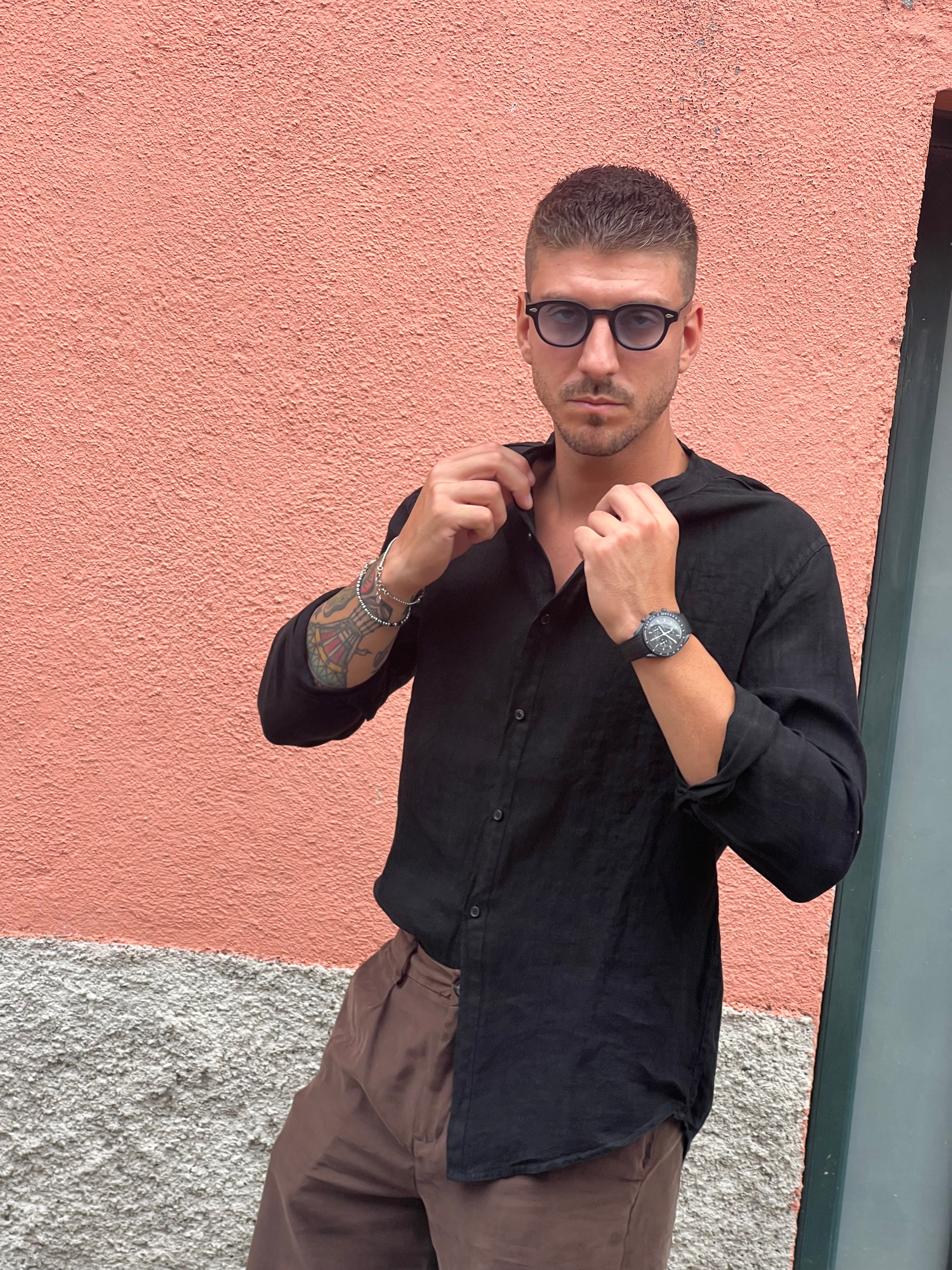 Camicia di lino coreana nera