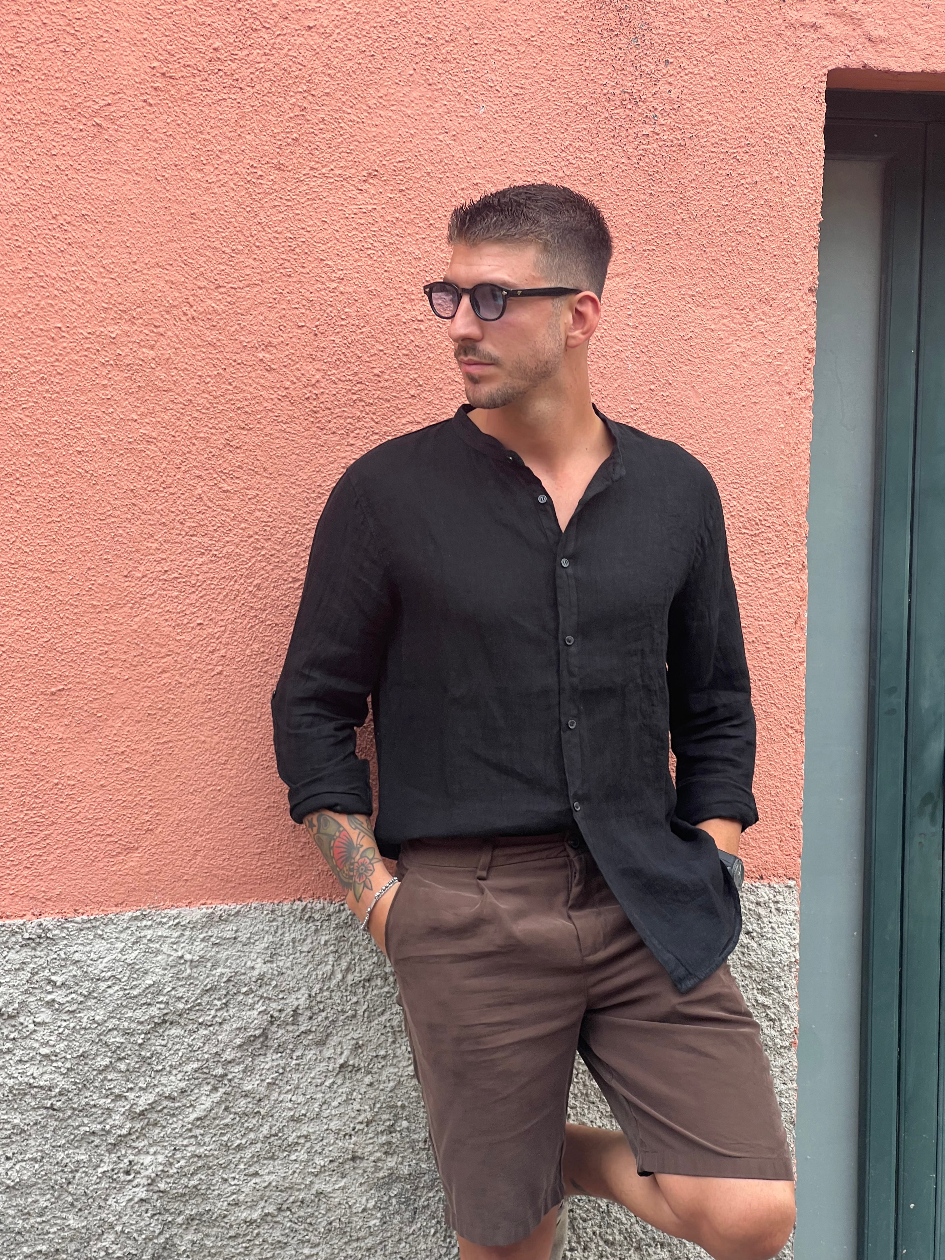 Camicia di lino coreana nera