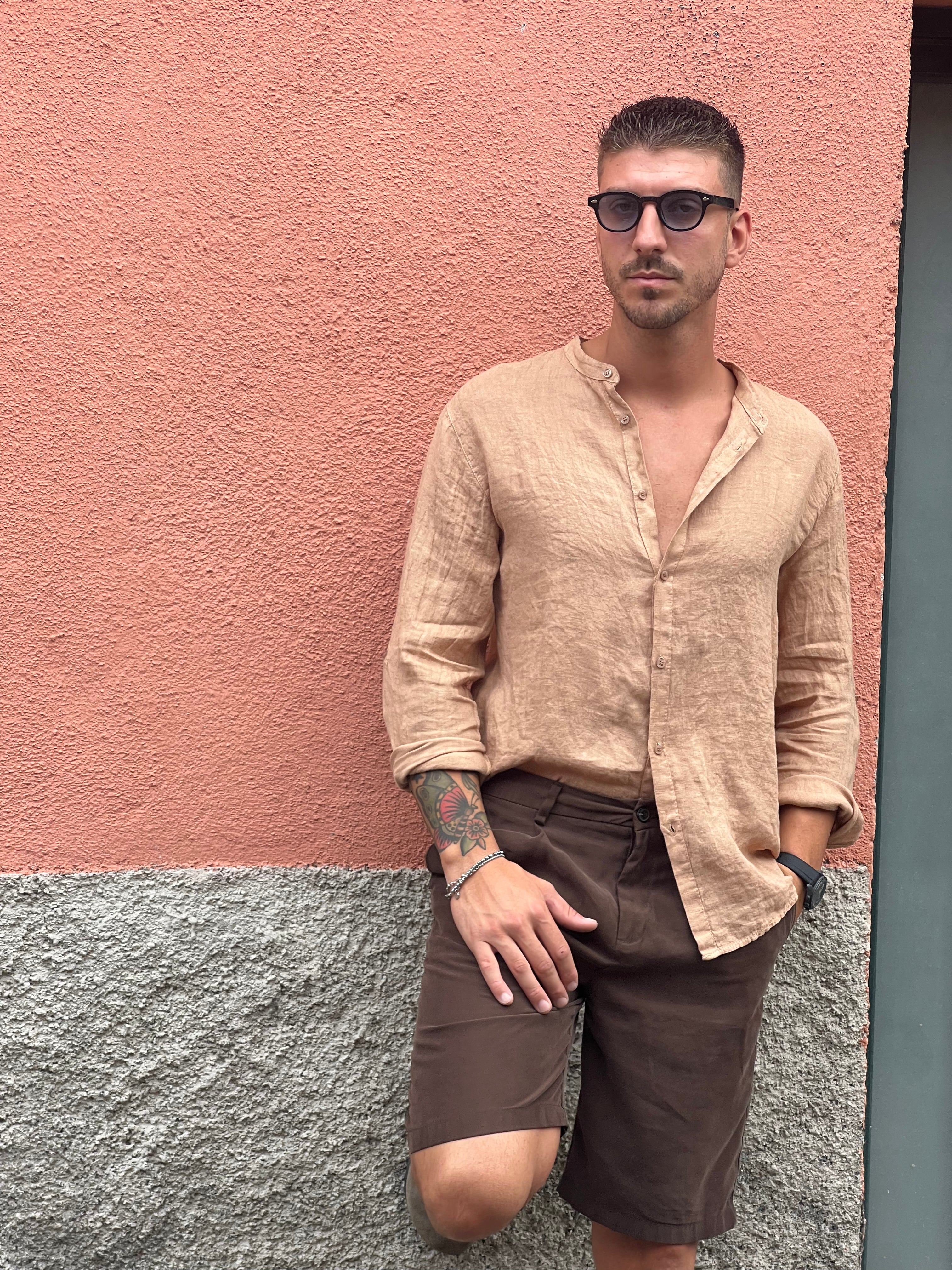 Camicia di lino coreana beige