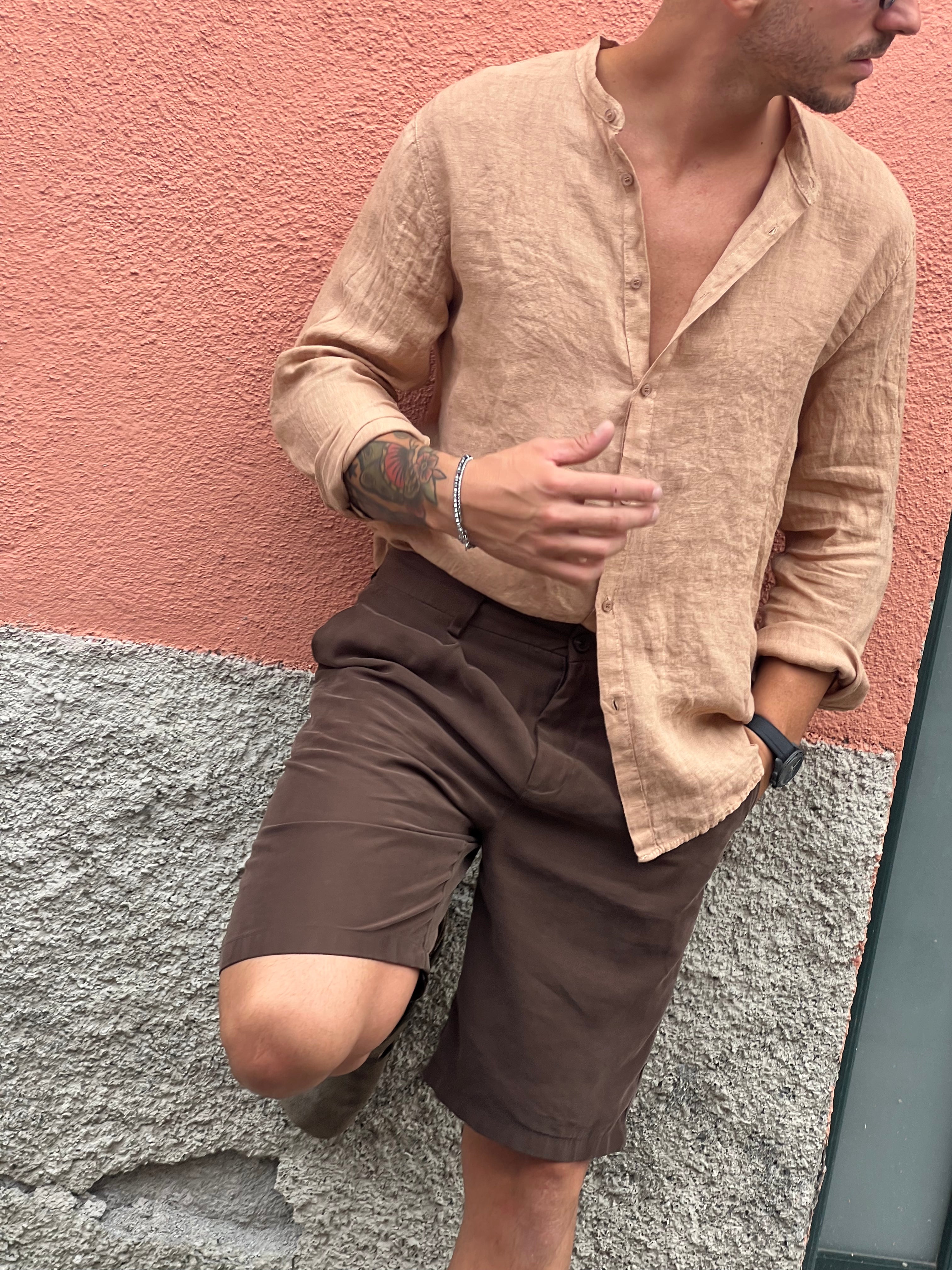 Camicia di lino coreana beige