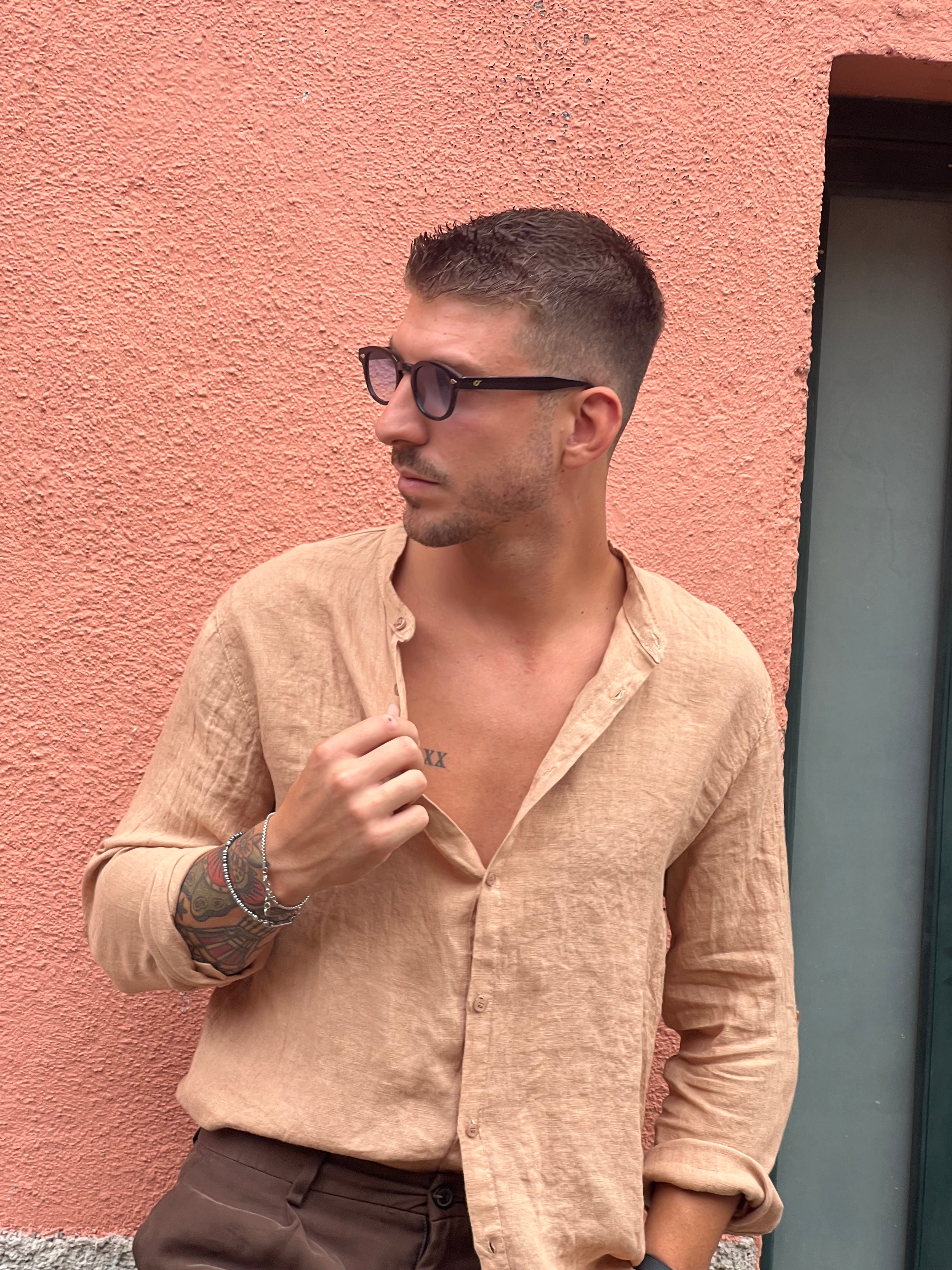 Camicia di lino coreana beige