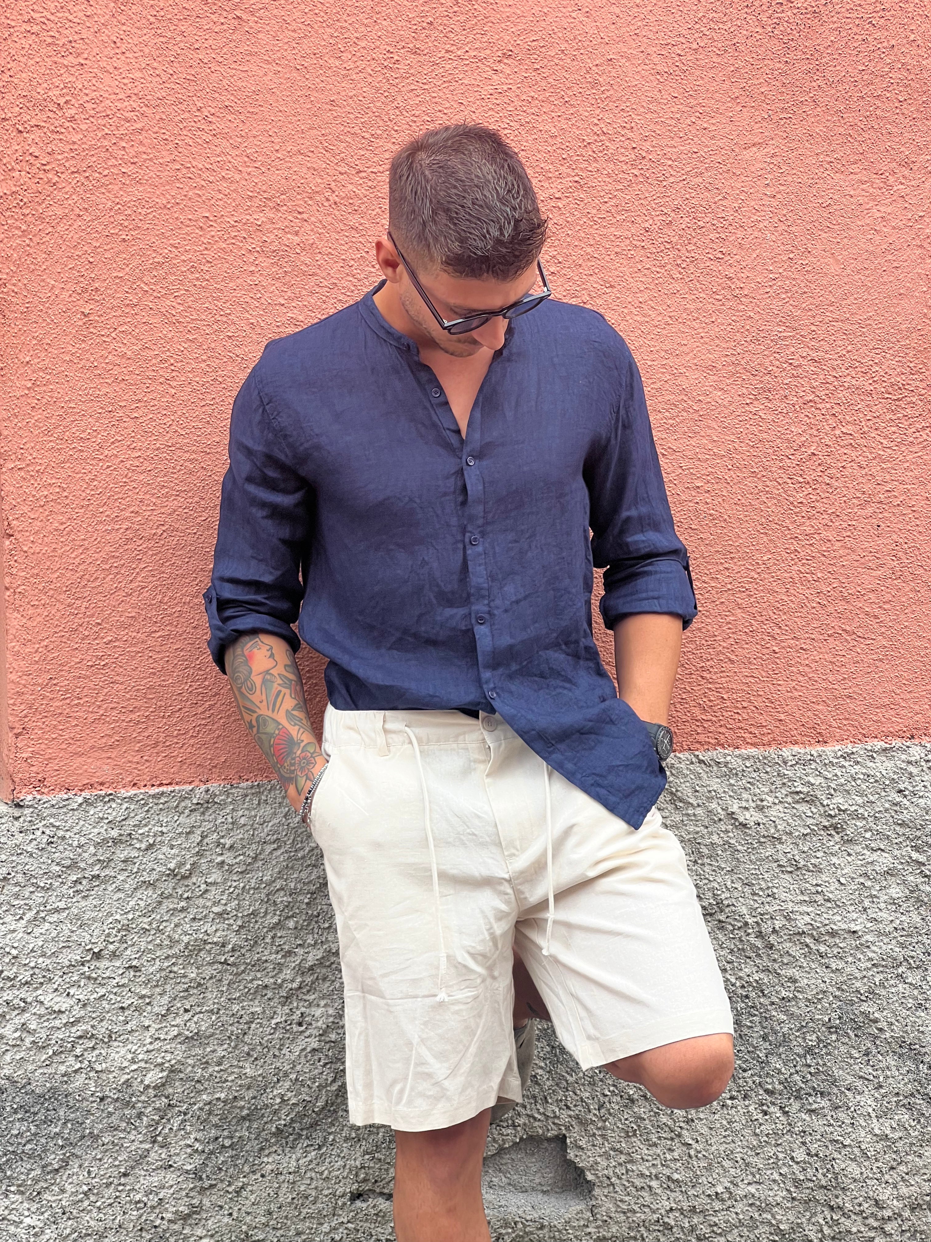 Camicia di lino coreana blue