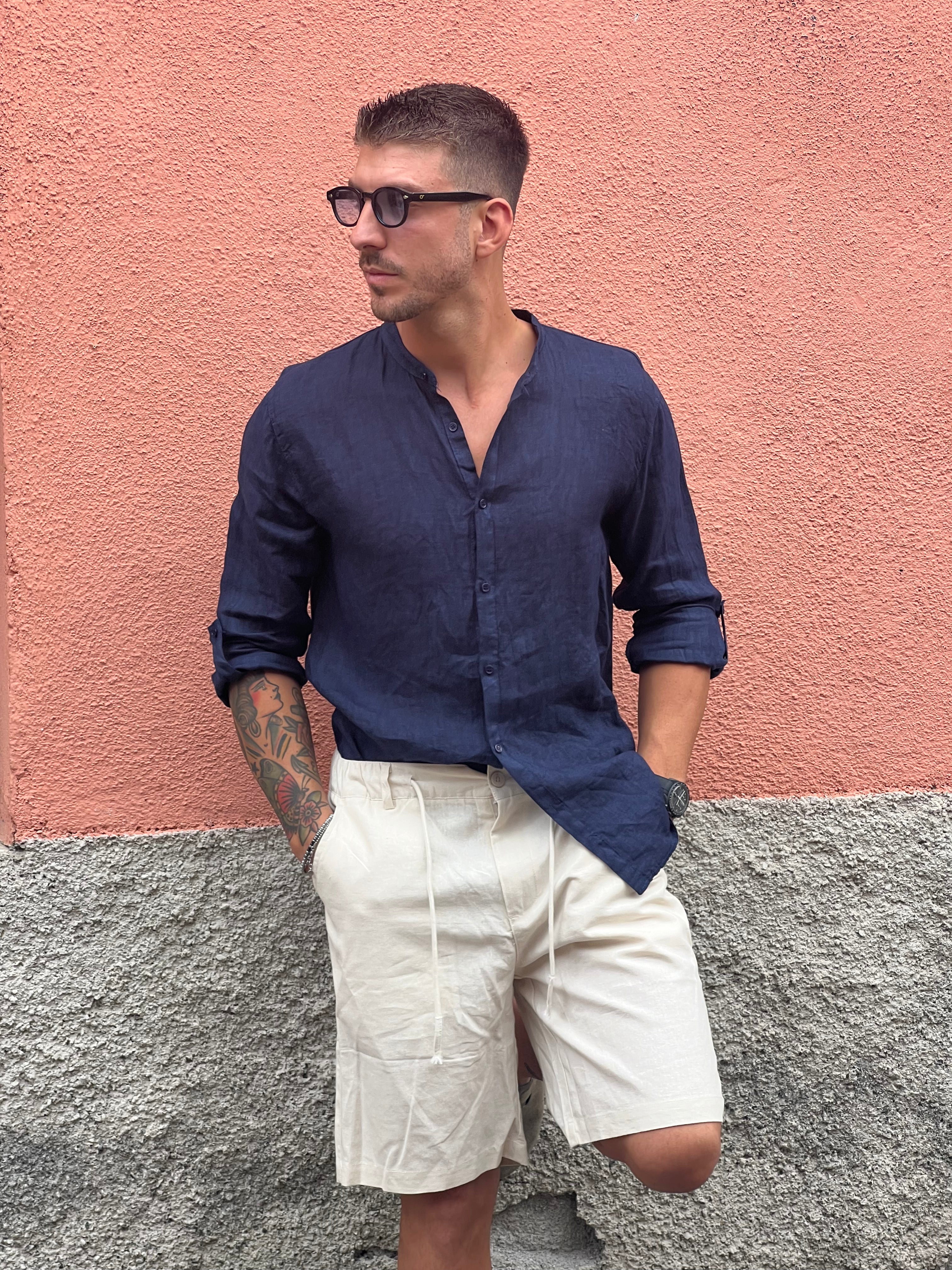 Camicia di lino coreana blue