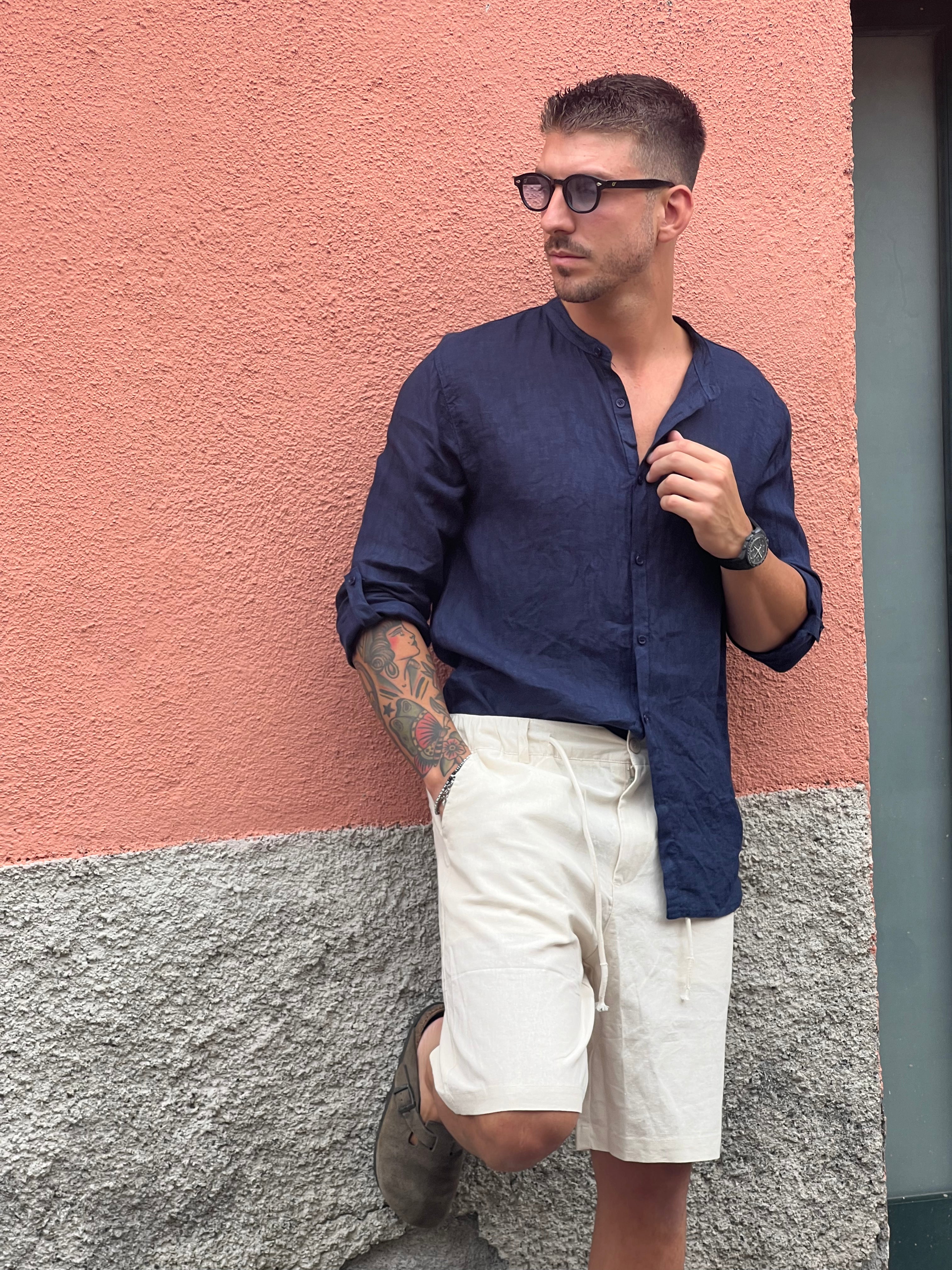 Camicia di lino coreana blue