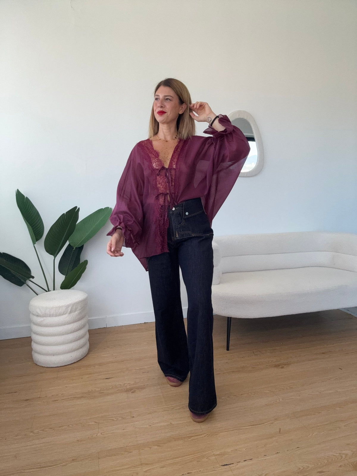 Maxi camicia con pizzo e fiocchi - GGlam